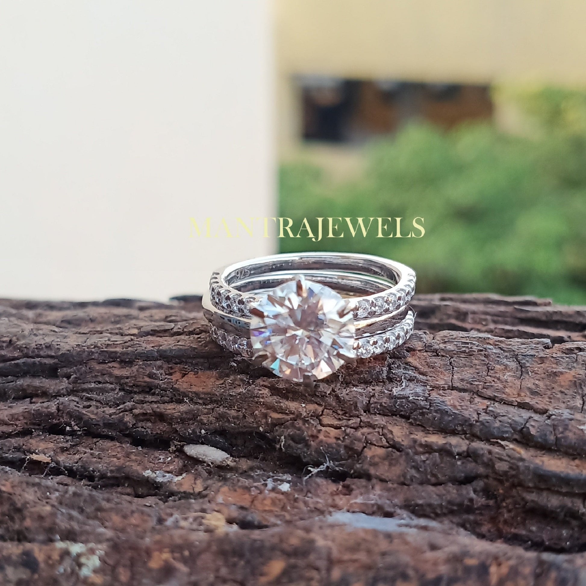 White Gold Stacking Ring Set / 2.50 CT Colorless Round Moissanite Ring / Antique Wedding Ring Set / Bridal Ring Set With Double Wedding Band