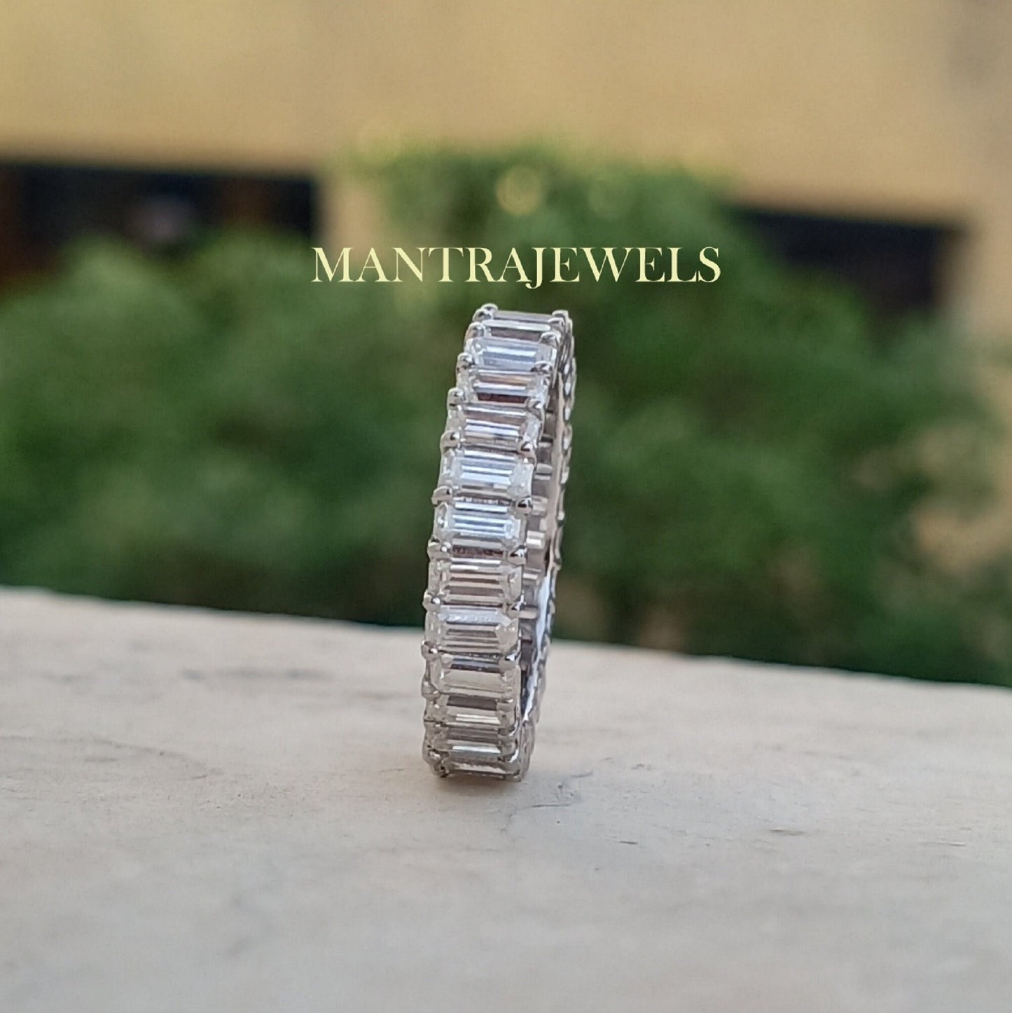 4.22ct Emerald Cut Moissanite Diamond Band Ring Full Eternity Engagement Band Ring Solid 14k White Gold Ring,Fast and Free Delivery