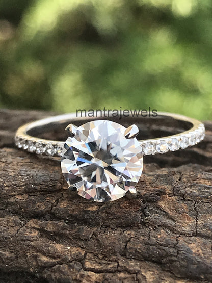 2.80 CT Brilliant Round Cut Engagement Ring in Solid 14k/18k White Gold, Forever One Moissanite White Gold Engagement Ring, Four Prong Ring