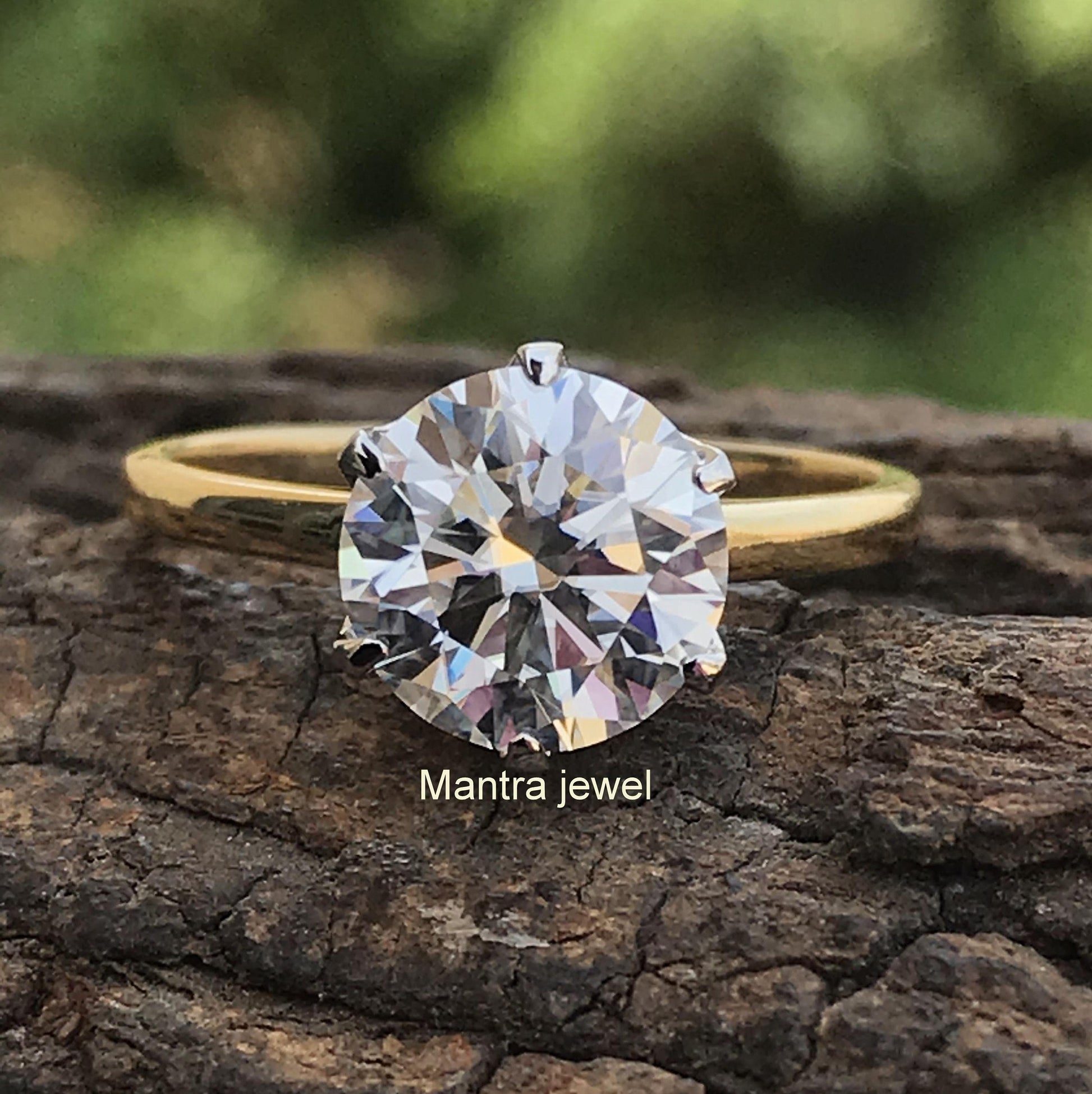 3 CT White Round Moissanite Yellow Gold Ring, Moissanite Wedding Ring, Diamond Solitaire Ring , Tiffany set , Forever One Moissanite Ring