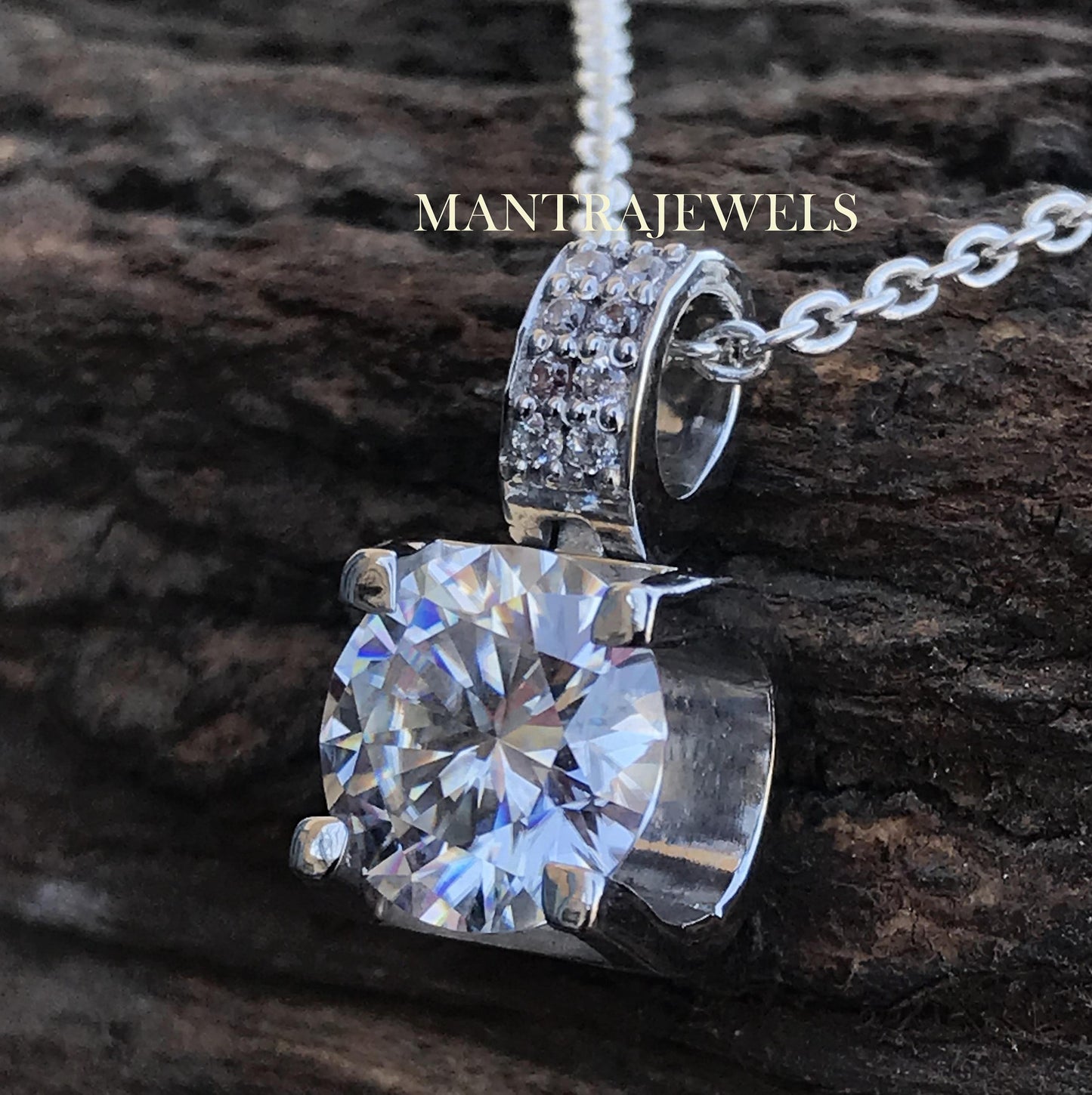 Colorless Round Cut Pendant, 3.20CT Moissanite Pendant, Prong Solitaire Pendant , Wedding Pendant, Bridal Set, White Gold, Anniversary Gift