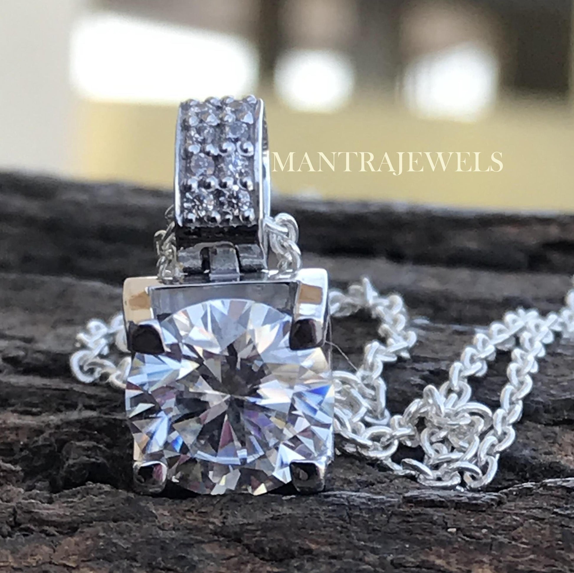 Colorless Round Cut Pendant, 3.20CT Moissanite Pendant, Prong Solitaire Pendant , Wedding Pendant, Bridal Set, White Gold, Anniversary Gift