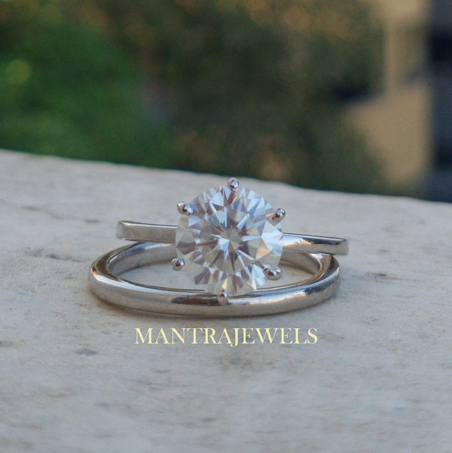 2.50 CT Round Cut Colorless Moissanite Ring, Solitaire Engagement Ring, Bridal Set, Matching Comfort Fit Band, Solid Gold Wedding Ring Set