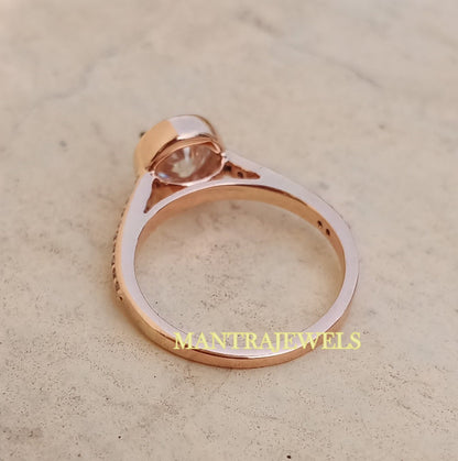 Perfect Engagement Ring / Bezel Set Round Moissanite Ring/ Half Eternity Ring/ 14KT Solid Rose Gold Solitaire Accent Ring/ Ring For Love