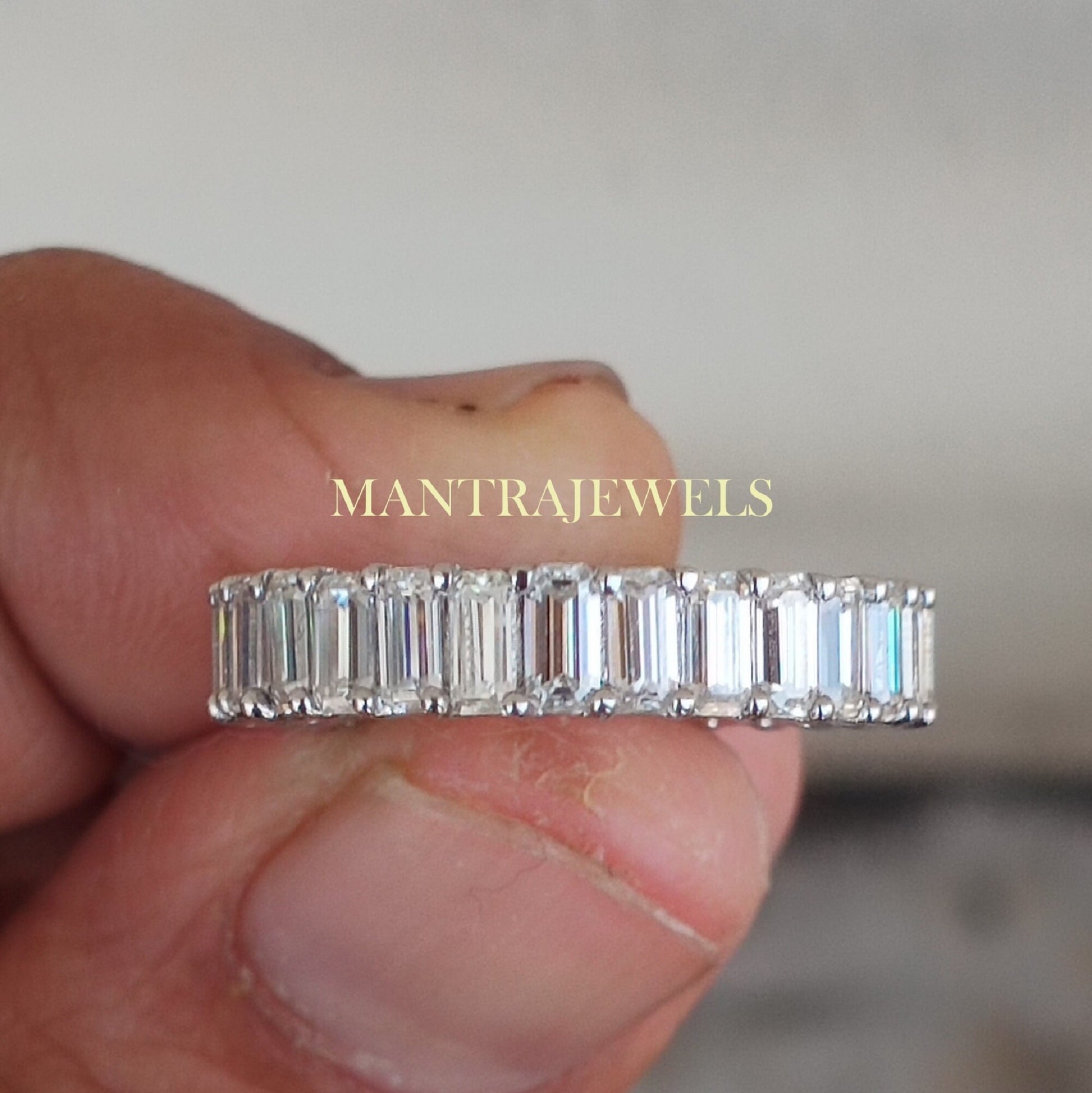 4.22ct Emerald Cut Moissanite Diamond Band Ring Full Eternity Engagement Band Ring Solid 14k White Gold Ring,Fast and Free Delivery