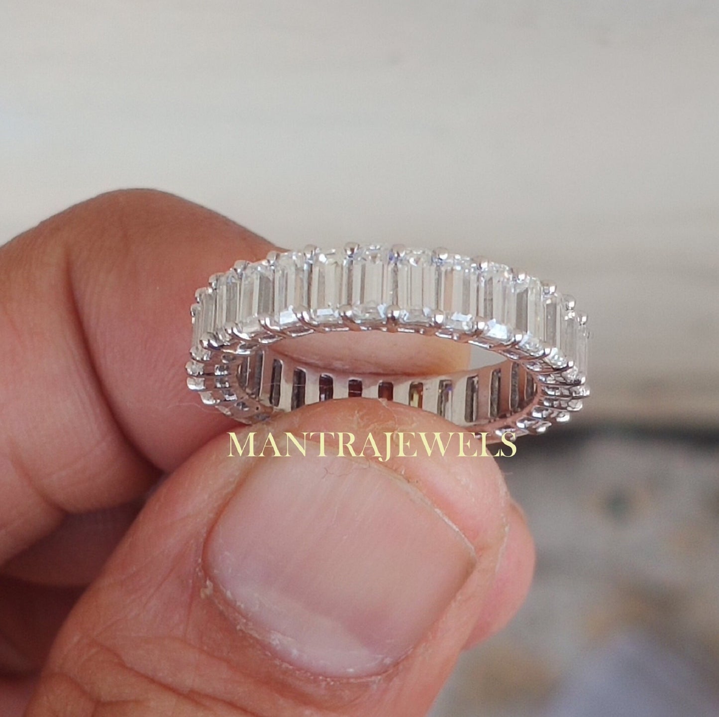 4.22ct Emerald Cut Moissanite Diamond Band Ring Full Eternity Engagement Band Ring Solid 14k White Gold Ring,Fast and Free Delivery