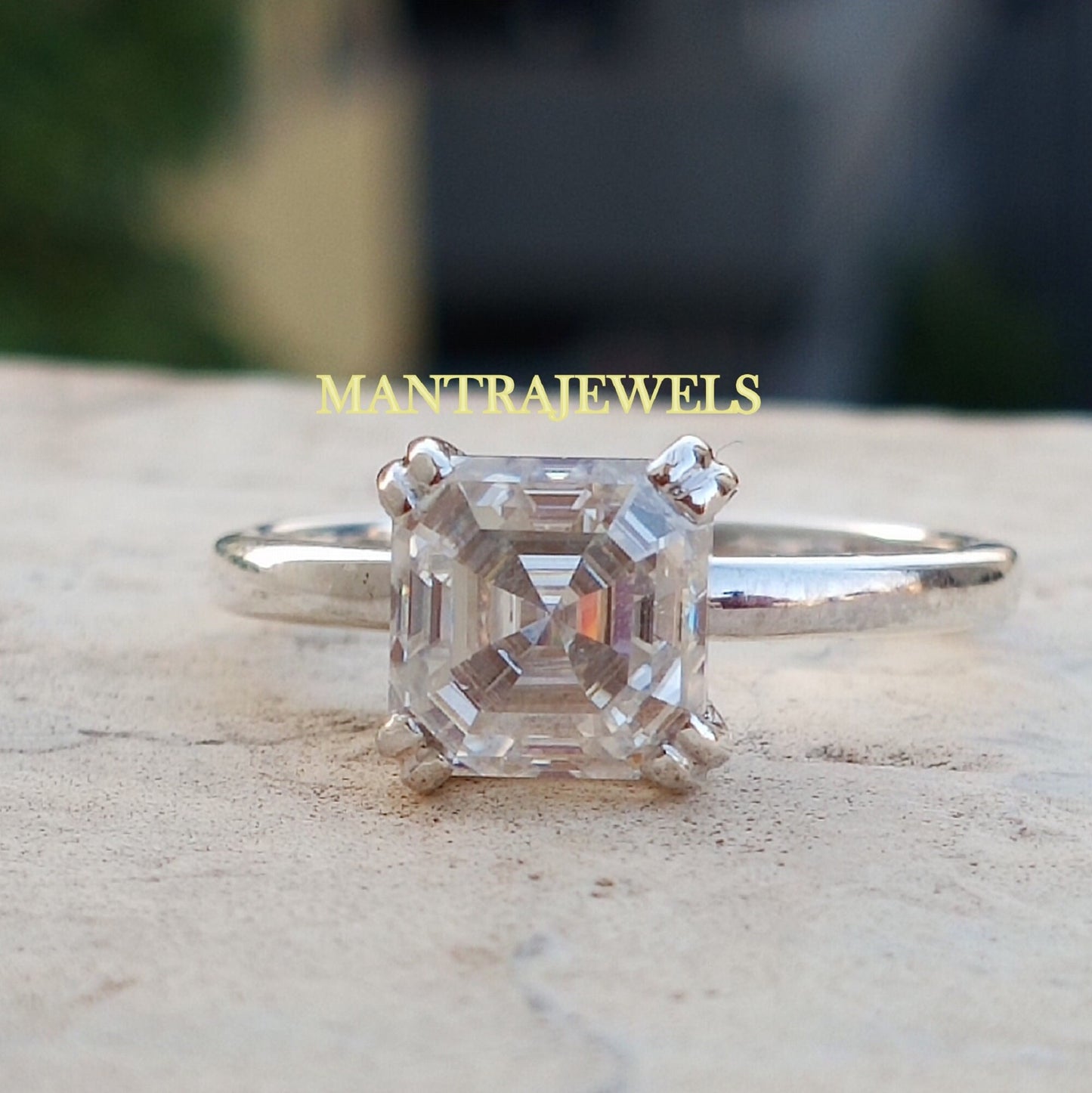 Asscher Cut 2.51ct Moissanite Engagement Rings, Solid 14k White Gold Bridal Ring , Square Shape Solitaire Rings, 925 Sterling Silver Ring.