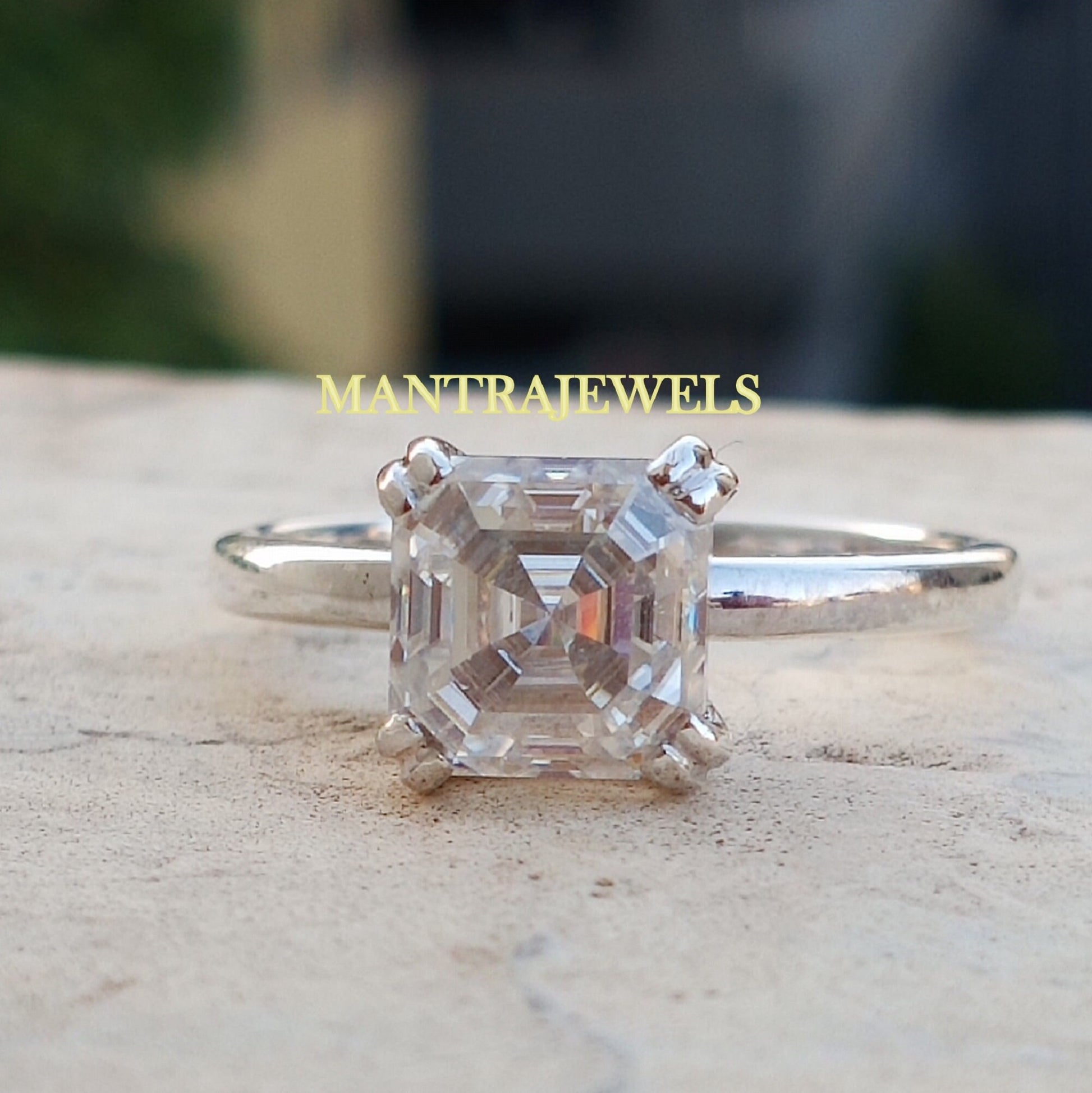 Asscher Cut 2.51ct Moissanite Engagement Rings, Solid 14k White Gold Bridal Ring , Square Shape Solitaire Rings, 925 Sterling Silver Ring.