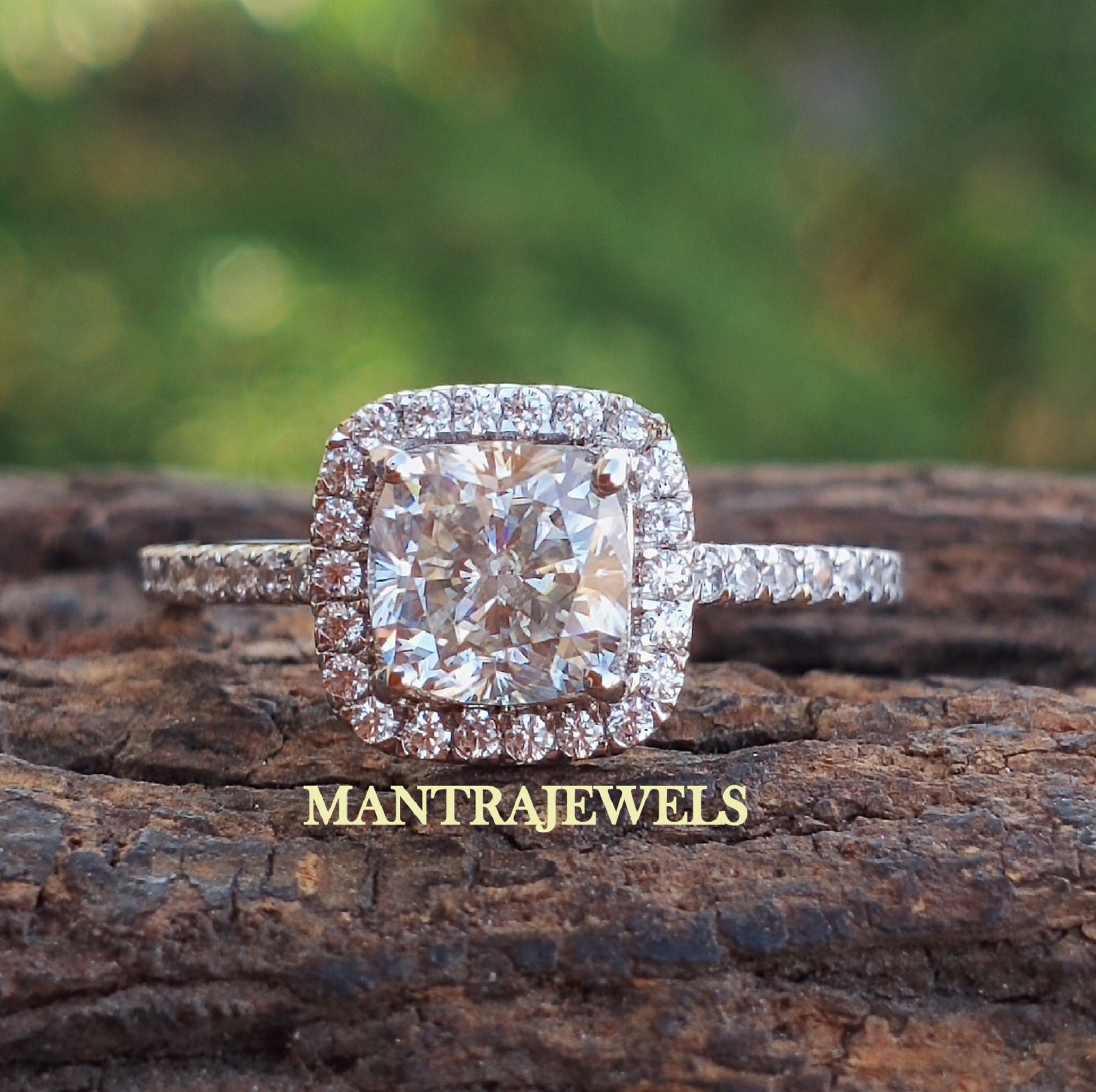 1.40CT Cushion Cut Moissanite Engagement Ring - Halo Set Wedding Ring - Unique Cut Designer Ring - Women Engagement Ring