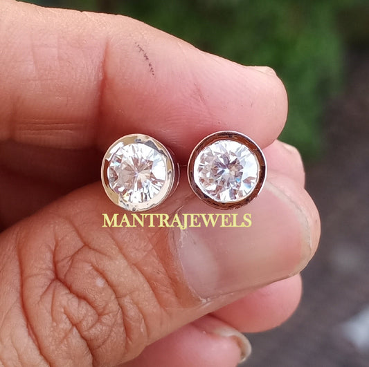 Round Moissanite Earrings 14K White Gold, 2TCW Bezel Set Moissanite Earrings, Round Shape Earrings With Moissanite, Forever One Moissanite,