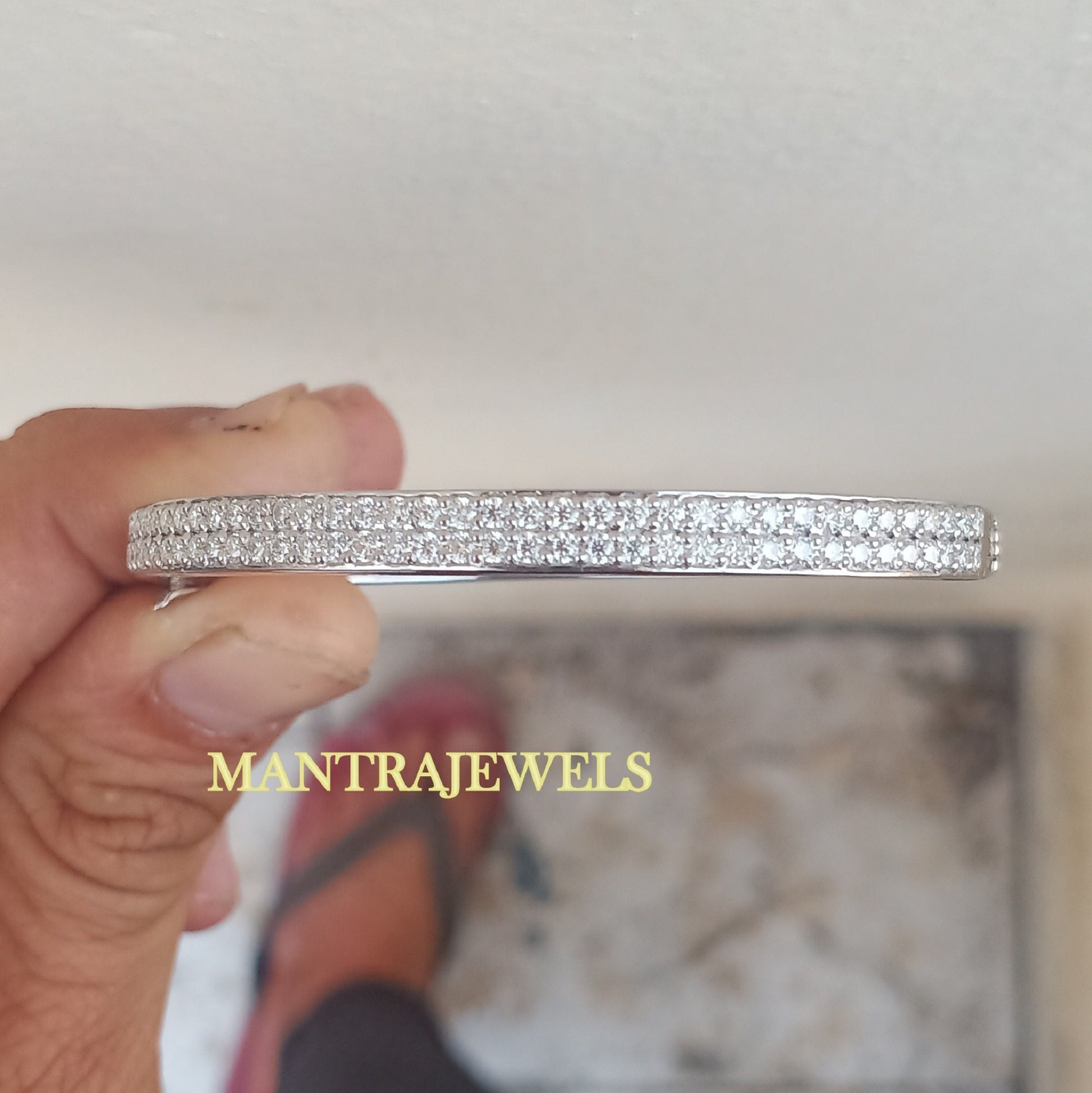 Iced Out Moissanite Bangle - 5Ct Moissanite Gold Bangle - 14k White Gold Women Jewelery - Stacking Bangle - Diamond Moissanite Bracelet