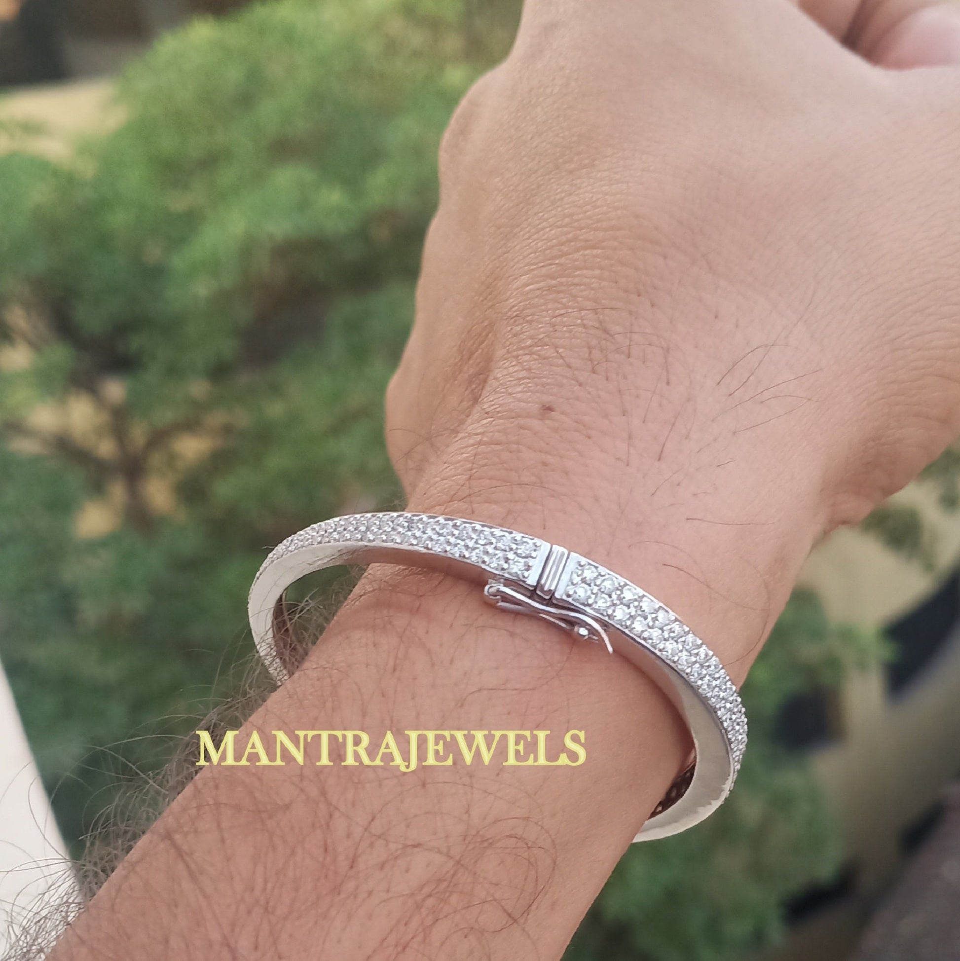 Iced Out Moissanite Bangle - 5Ct Moissanite Gold Bangle - 14k White Gold Women Jewelery - Stacking Bangle - Diamond Moissanite Bracelet