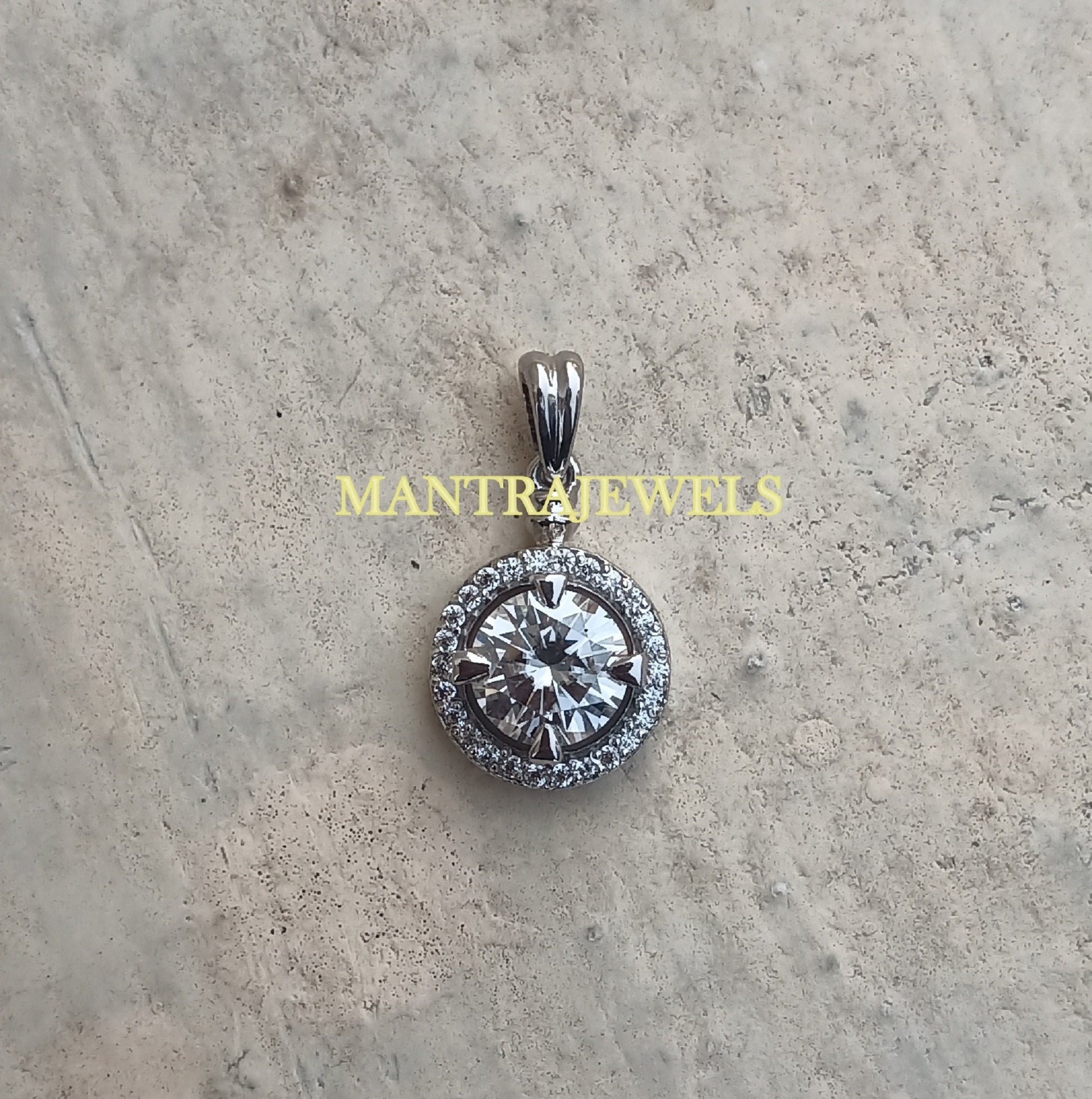 2.20 Carat Round Cut Moissanite Pendant, Dainty 14k White Gold Pendant, Halo Style Moissanite Pendant, Handmade Moissanite Pendant