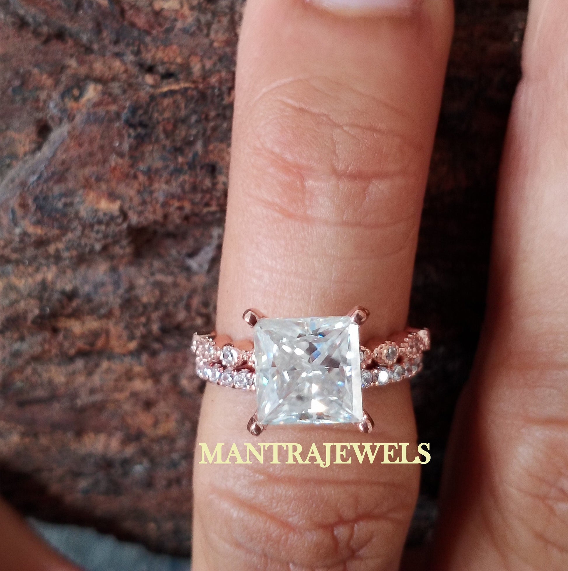 3.00 Ct Princess Brilliant Cut Moissanite Wedding Set, Engagement Ring, Wedding Band, Anniversary Gift, Bridal Ring Set, 14K White Gold Ring