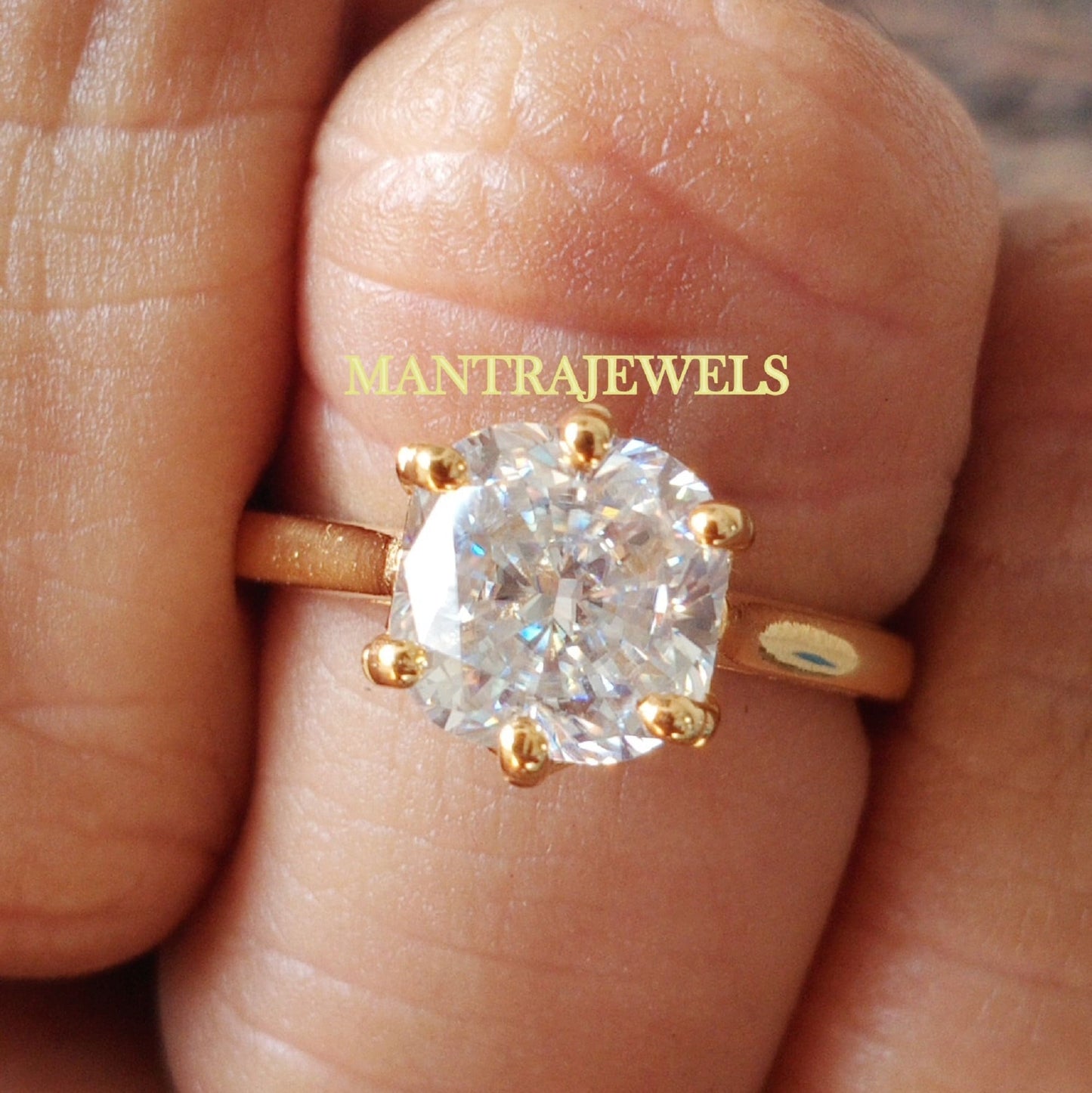 2.40 Carat Cushion Cut Moissanite Ring Solitaire 6 Prong Yellow Gold Engagement Ring Cushion Wedding Anniversary Ring