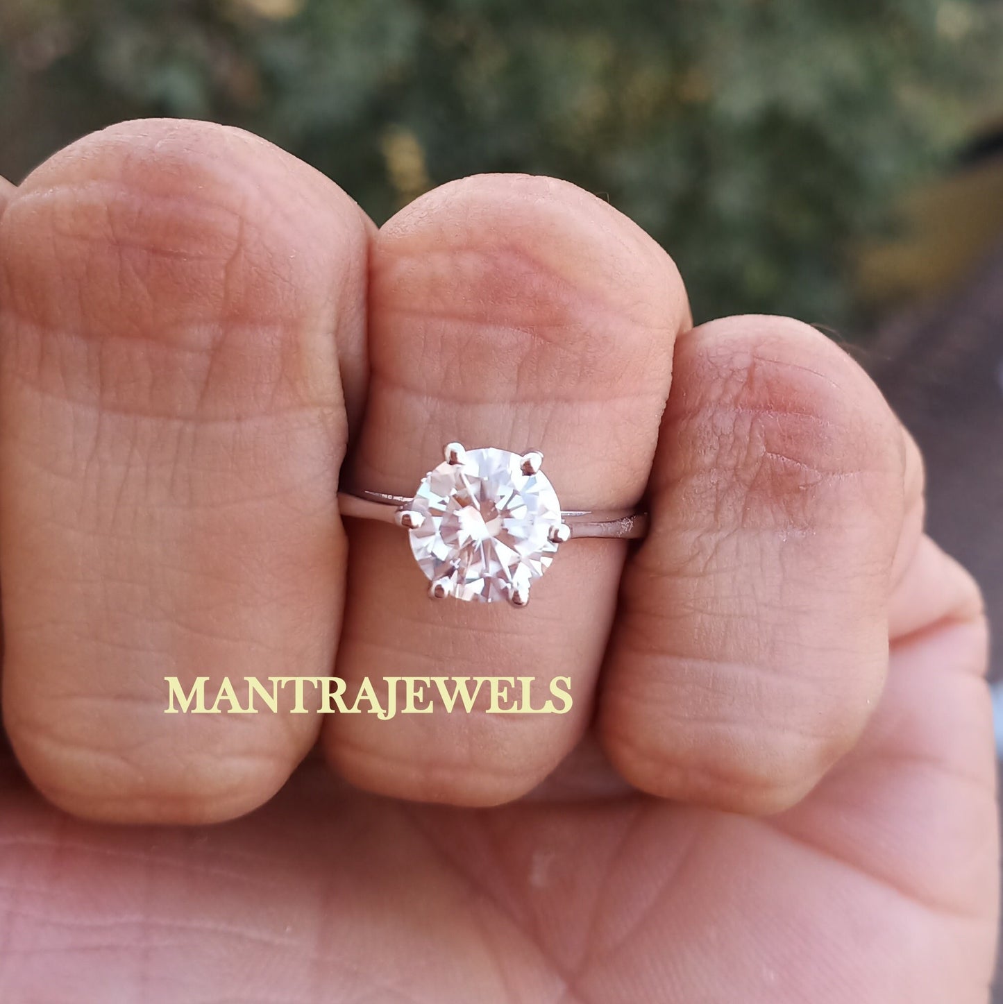 Forever One Moissanite Round Cut Solitaire Engagement Ring, Solid 14k/18k White Gold,2.25 CT Round Claw Prong Heavy Wedding Engagement Ring