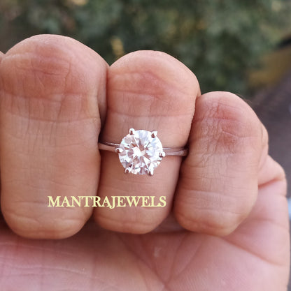 Forever One Moissanite Round Cut Solitaire Engagement Ring, Solid 14k/18k White Gold,2.25 CT Round Claw Prong Heavy Wedding Engagement Ring