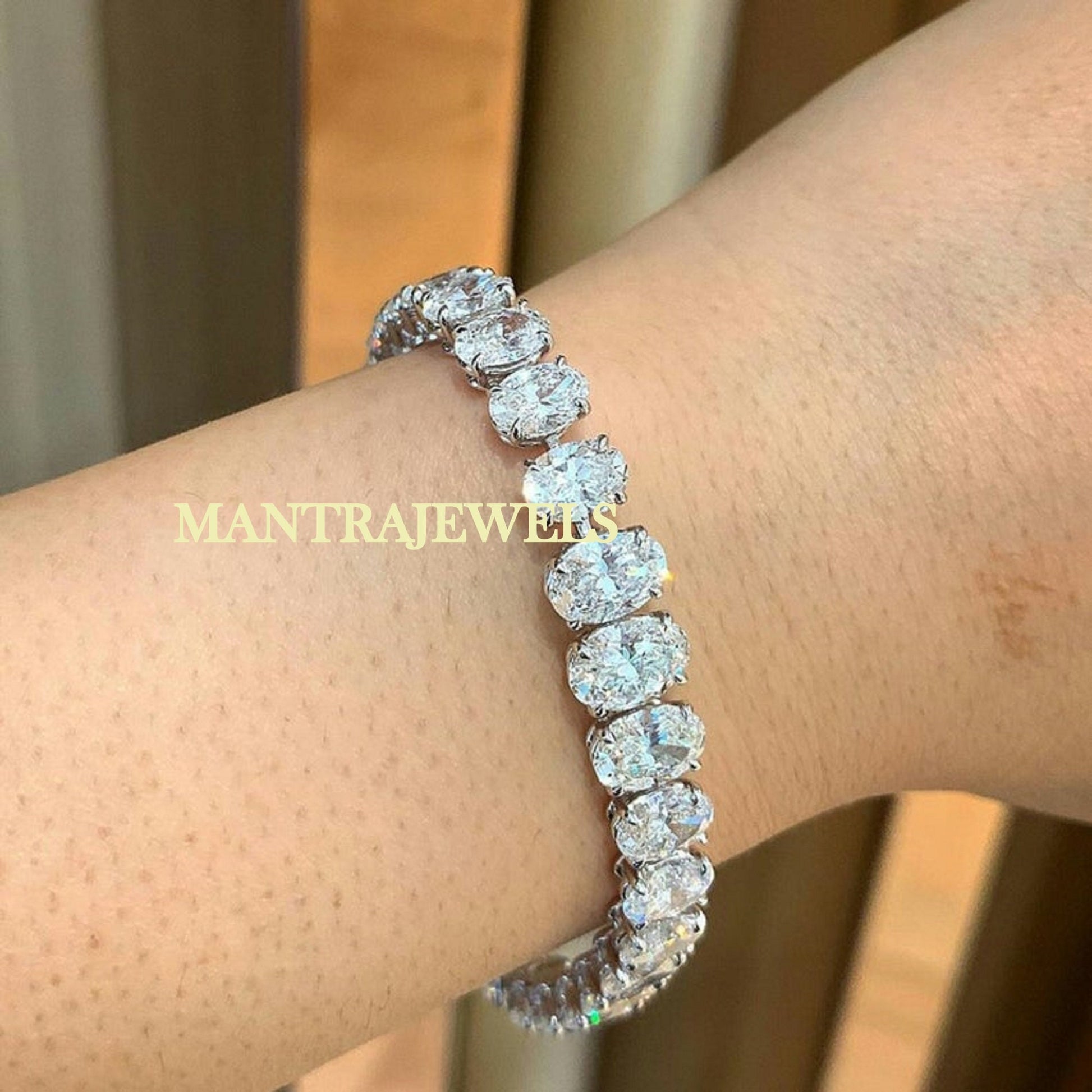 Oval Colorless Moissanite Tennis Bracelets / Moissanite Diamond Bracelet /Celebrity Style Wedding Bracelet /Solid White Gold Bridal Bracelet