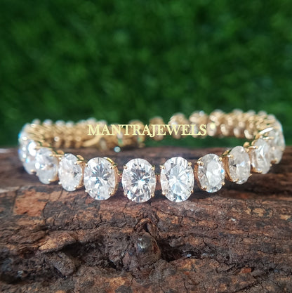 Oval Colorless Moissanite Tennis Bracelets / Moissanite Diamond Bracelet /Celebrity Style Wedding Bracelet /Solid White Gold Bridal Bracelet