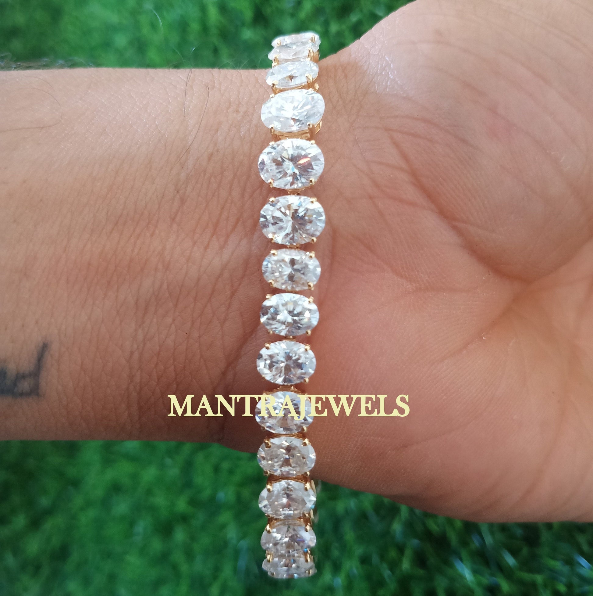 Oval Colorless Moissanite Tennis Bracelets / Moissanite Diamond Bracelet /Celebrity Style Wedding Bracelet /Solid White Gold Bridal Bracelet