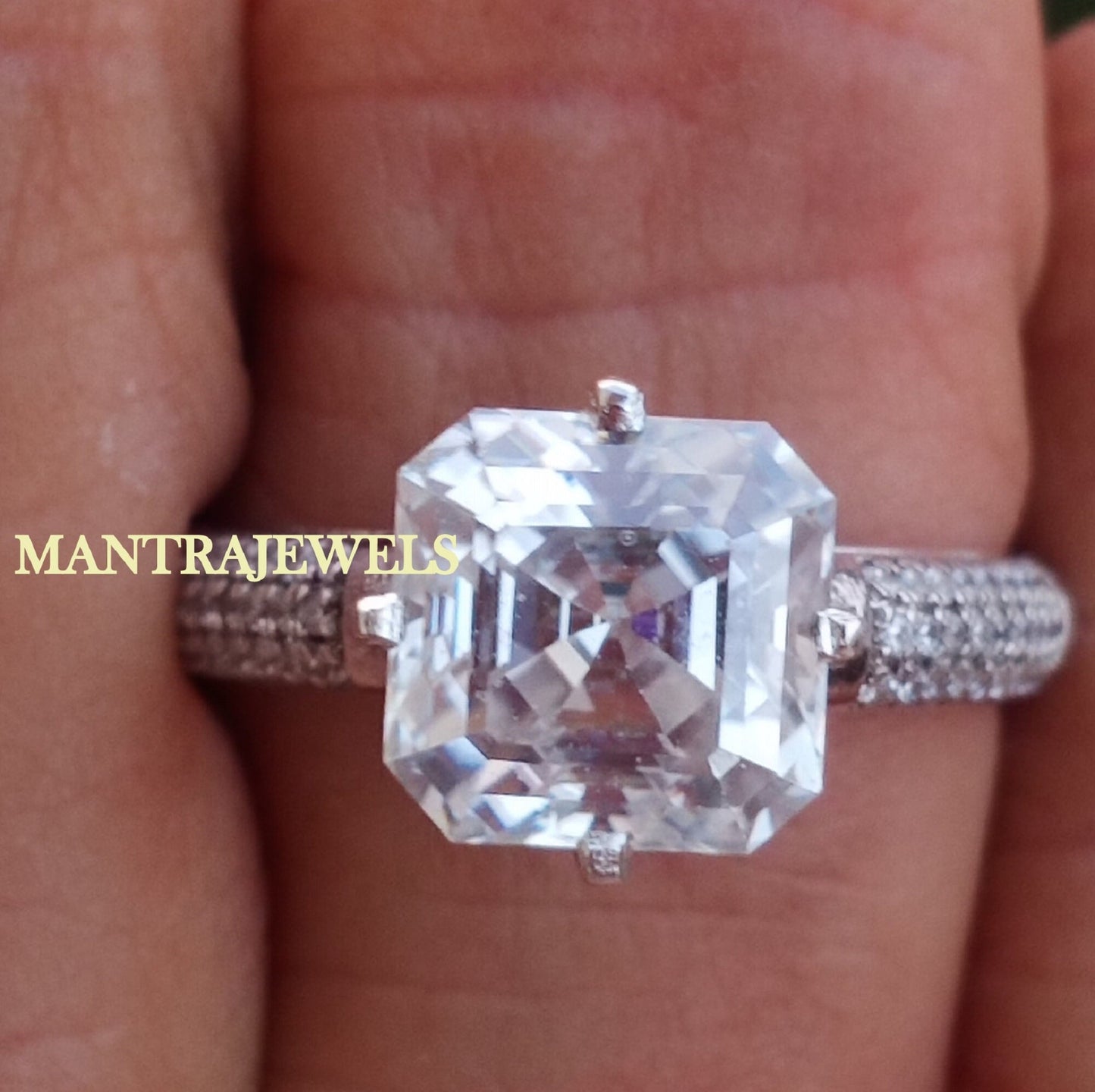 4.05 Carat Moissanite Engagement Ring, 14Kt Solid Gold Solitaire Wedding Ring, Asscher Cut Solitaire Accent Ring, Solid Gold Moissanite Ring