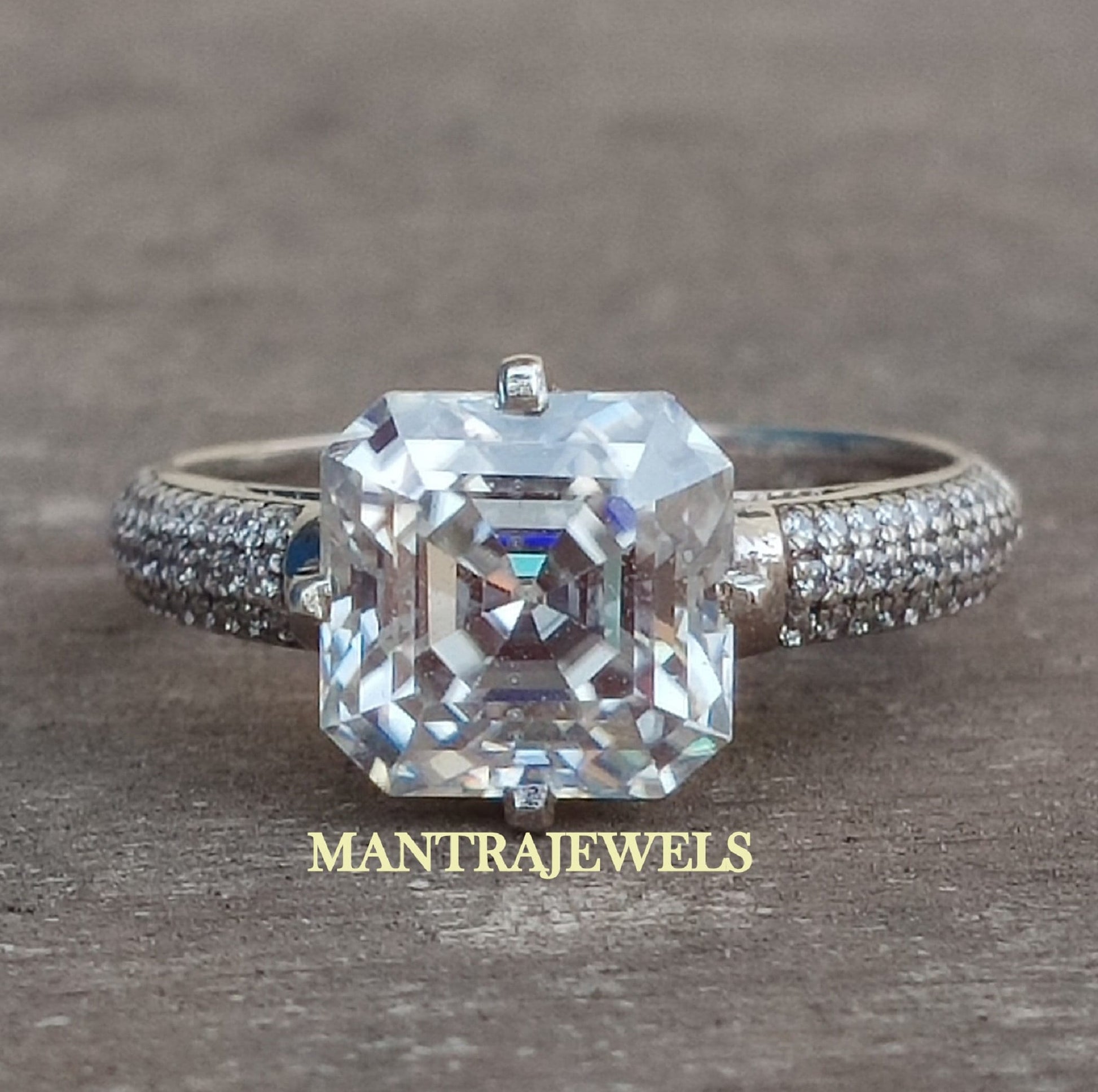 4.05 Carat Moissanite Engagement Ring, 14Kt Solid Gold Solitaire Wedding Ring, Asscher Cut Solitaire Accent Ring, Solid Gold Moissanite Ring