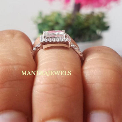 2.50Ct Moissanite engagement Ring / Halo 14k white gold princess cut Ring / Wedding ring for unique Jewelry / Solitaire Accent Halo Ring