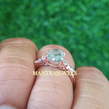 2.30ct Oval Green Moss Agate Engagement Ring Rose Gold Cluster Aquatic Agate Promise Ring Woman Marquise Cut CZ Diamond Wedding Ring