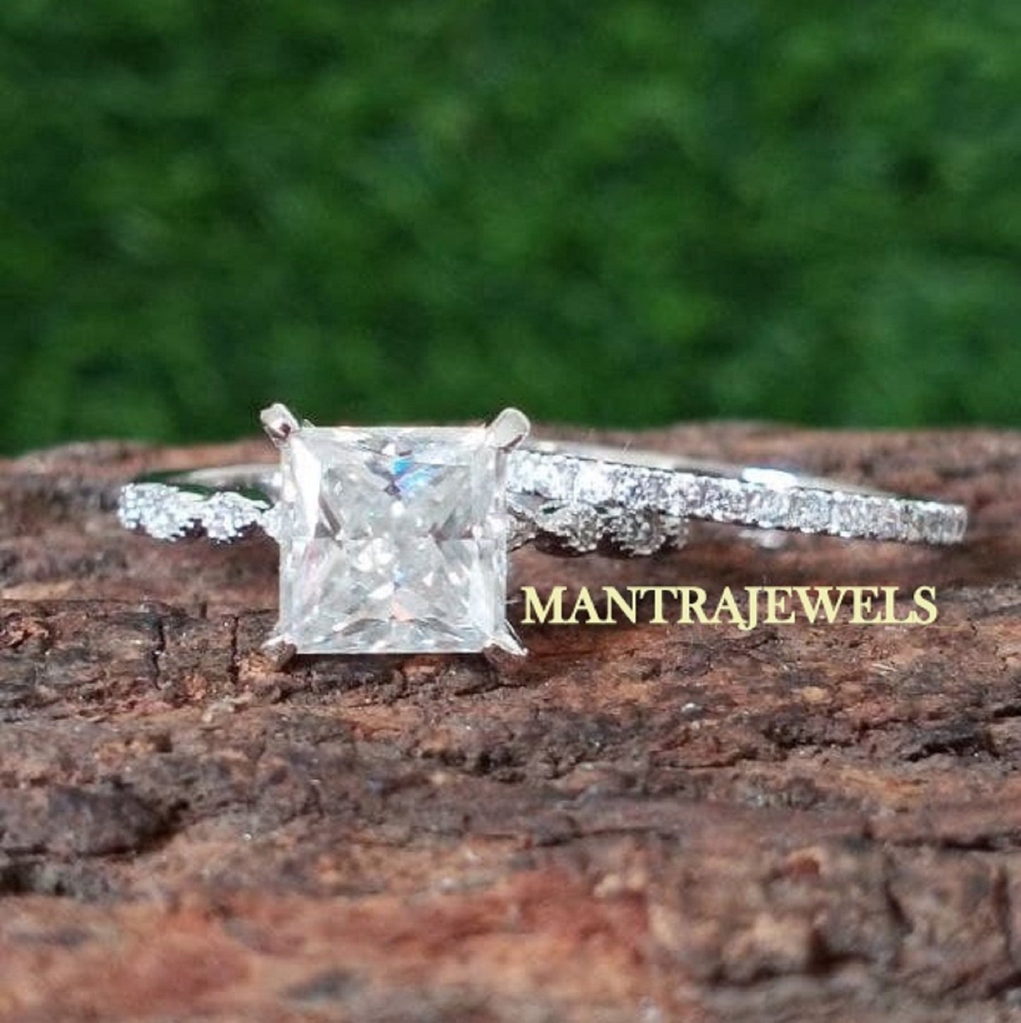 3.00 Ct Princess Brilliant Cut Moissanite Wedding Set, Engagement Ring, Wedding Band, Anniversary Gift, Bridal Ring Set, 14K White Gold Ring