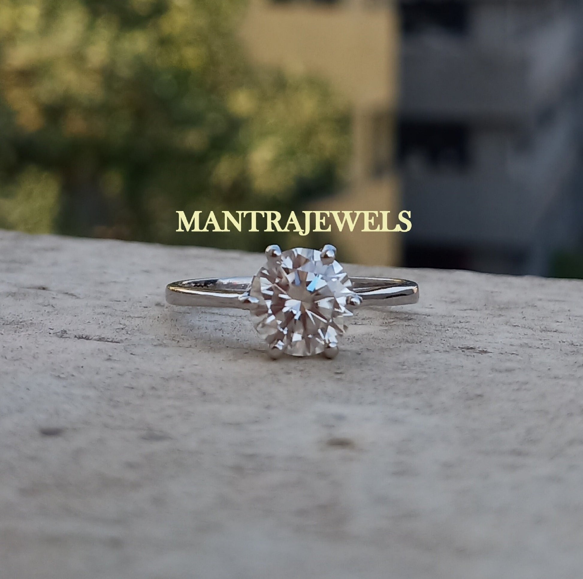 Forever One Moissanite Round Cut Solitaire Engagement Ring, Solid 14k/18k White Gold,2.25 CT Round Claw Prong Heavy Wedding Engagement Ring