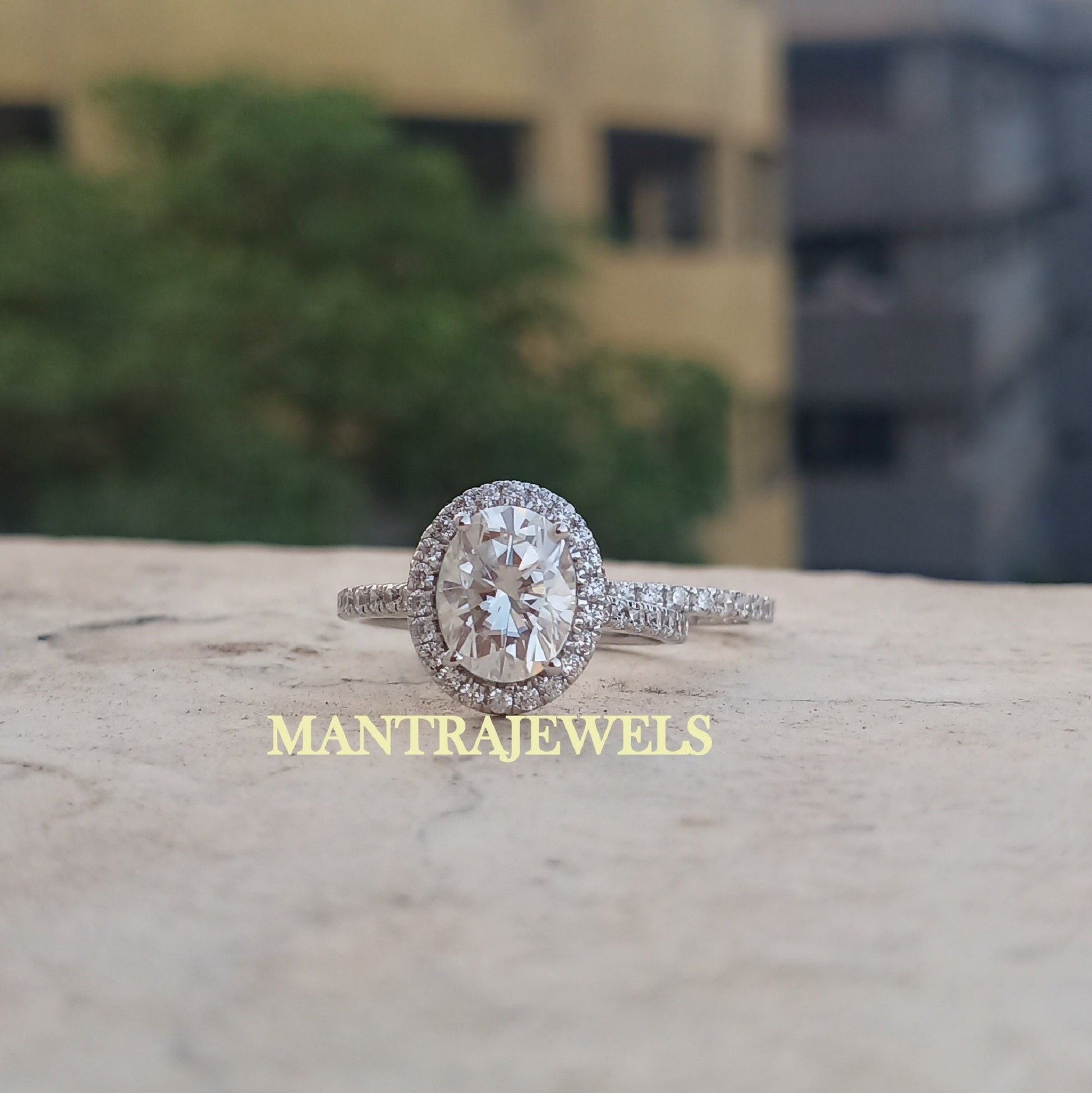 Vintage Bridal Set | 3.47 TW Oval Cut Moissanite Bridal Ring Set | Engagement White Gold Set | Moissanite Wedding Band | Full Eternity Band