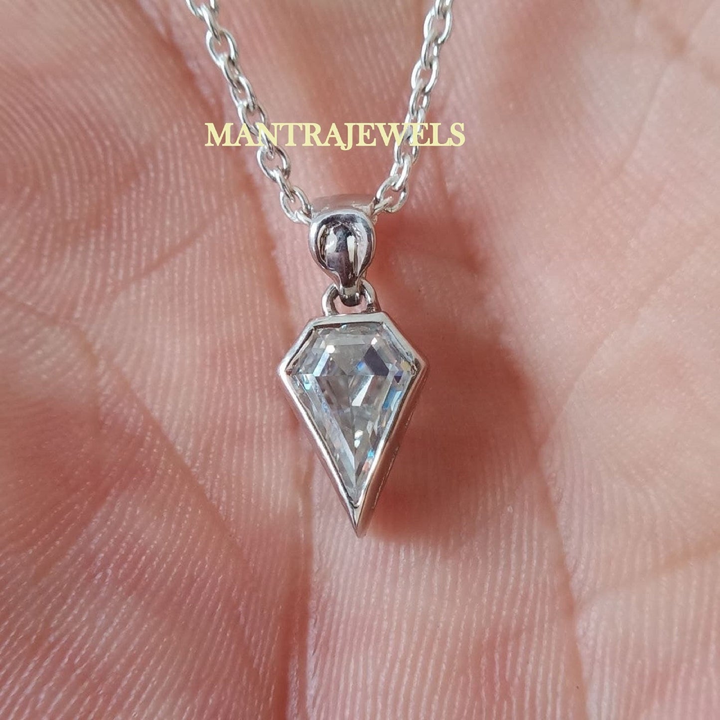 Solitaire Moissanite Pendant, Antique 1.45 CT Shield Cut Moissanite Pendant, Bezel Set Pendant, Wedding Anniversary Gift Pendant