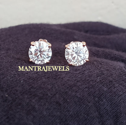 Moissanite Earring / 3.20Ct Round Cut Moissanite Engagement Earring / Stud Moissanite Earrings / Earlobe Screw Back Basket Rose Gold Earring