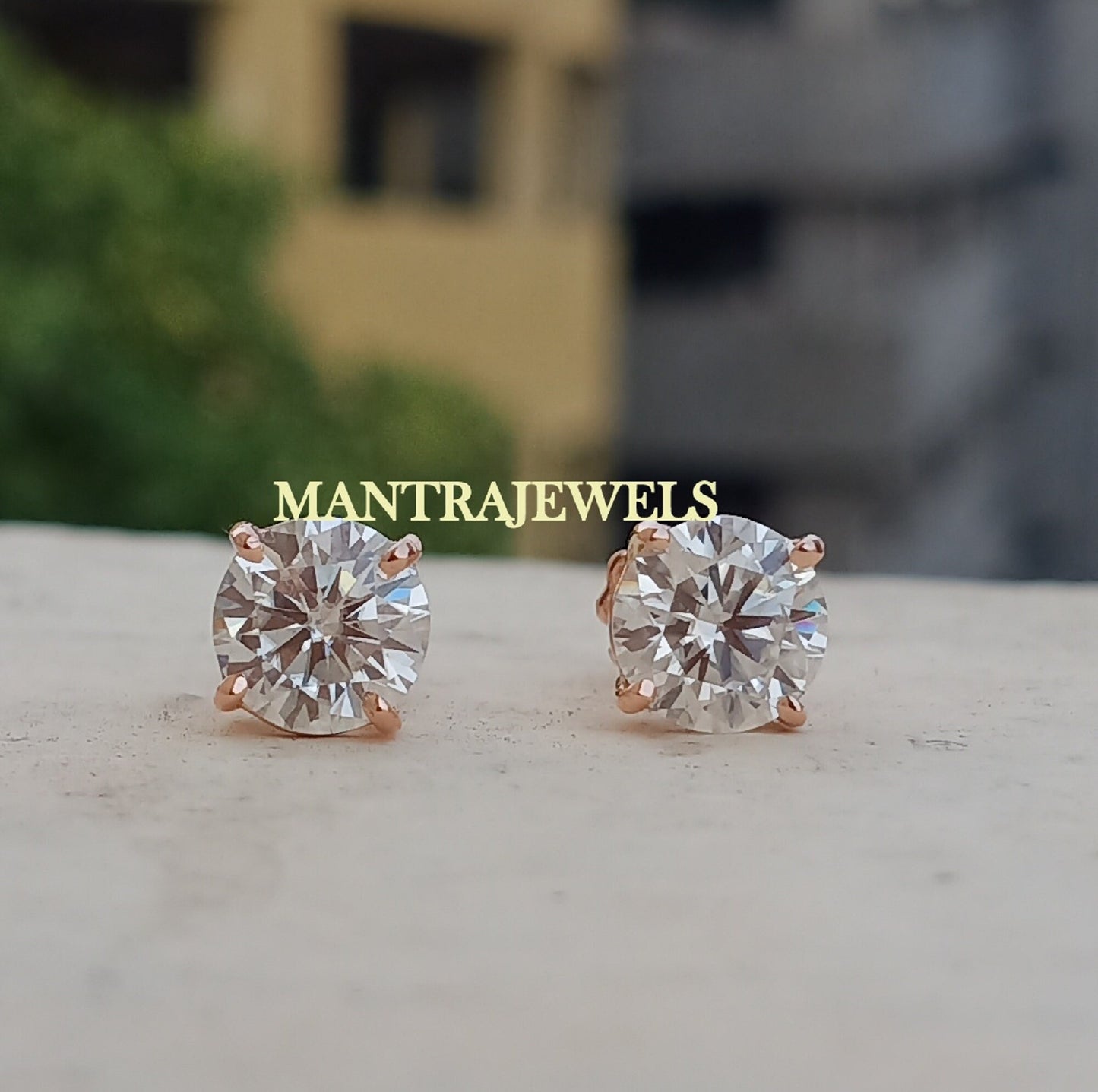 Moissanite Earring / 3.20Ct Round Cut Moissanite Engagement Earring / Stud Moissanite Earrings / Earlobe Screw Back Basket Rose Gold Earring