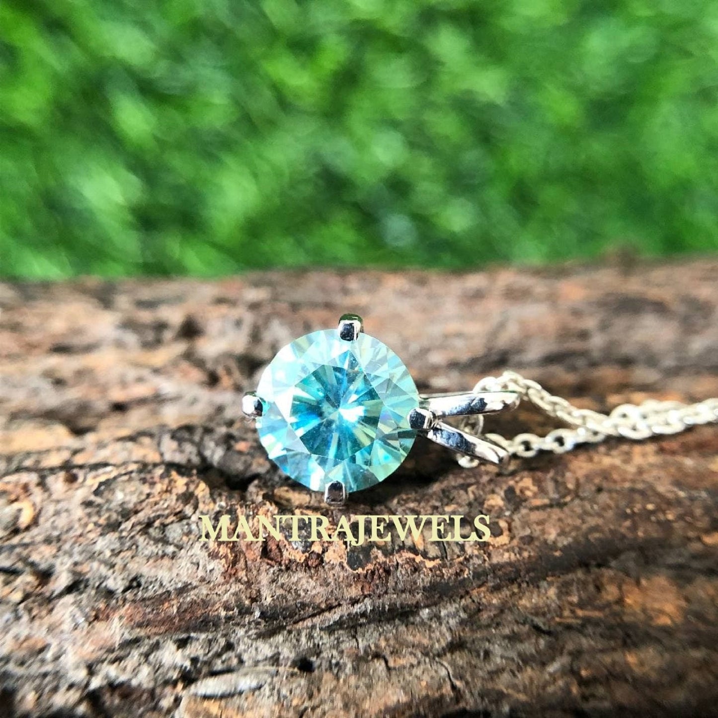 Moissanite Pendant / 4.00Ct Fancy Blue Round Moissanite Pendant / Moissanite Engagement Pendant / Classic 4 Prongs Solid Gold Pendant