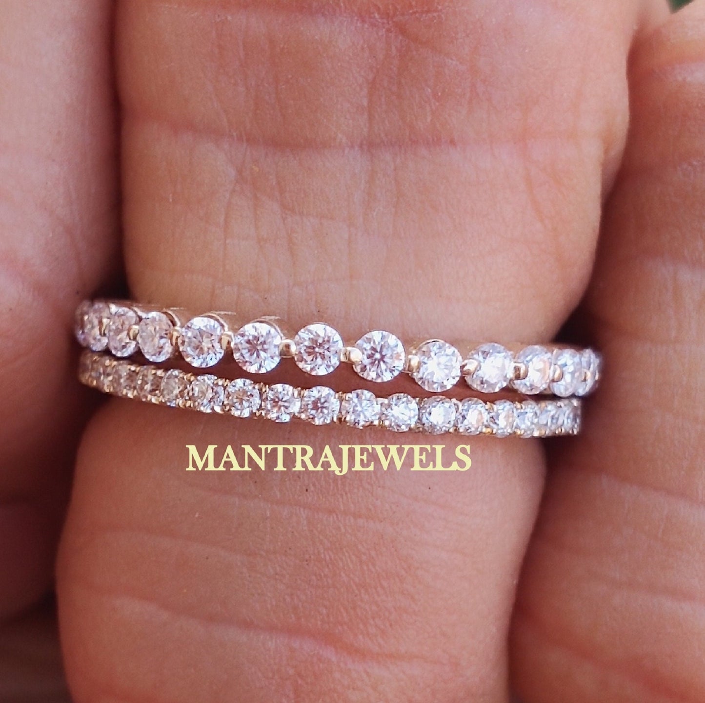 Moissanite Wedding Ring Set Eternity Band Ring 1.30TW White Gold Promise Ring Round Engagement & Bridal Wedding Ring Gift for Her "