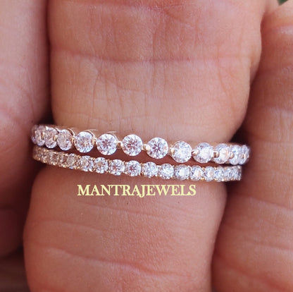 Moissanite Wedding Ring Set Eternity Band Ring 1.30TW White Gold Promise Ring Round Engagement & Bridal Wedding Ring Gift for Her "