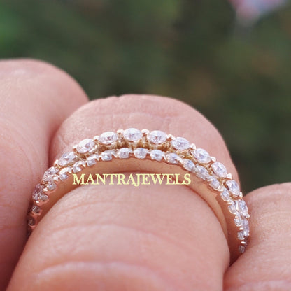 Moissanite Wedding Ring Set Eternity Band Ring 1.30TW White Gold Promise Ring Round Engagement & Bridal Wedding Ring Gift for Her "