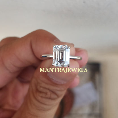 2.35Ct Emerald Cut Engagement Rings /Brilliant Moissanite Ring/ Genuine 14K White Gold Ring Wedding Rings/ Dainty Diamond Jewelry For Her.