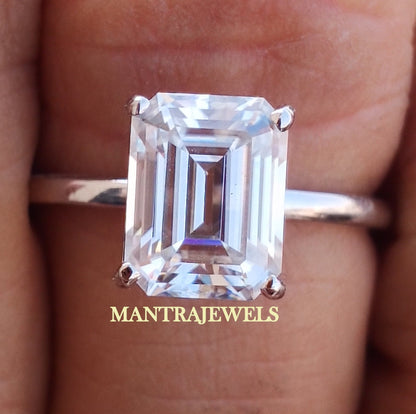 2.35Ct Emerald Cut Engagement Rings /Brilliant Moissanite Ring/ Genuine 14K White Gold Ring Wedding Rings/ Dainty Diamond Jewelry For Her.