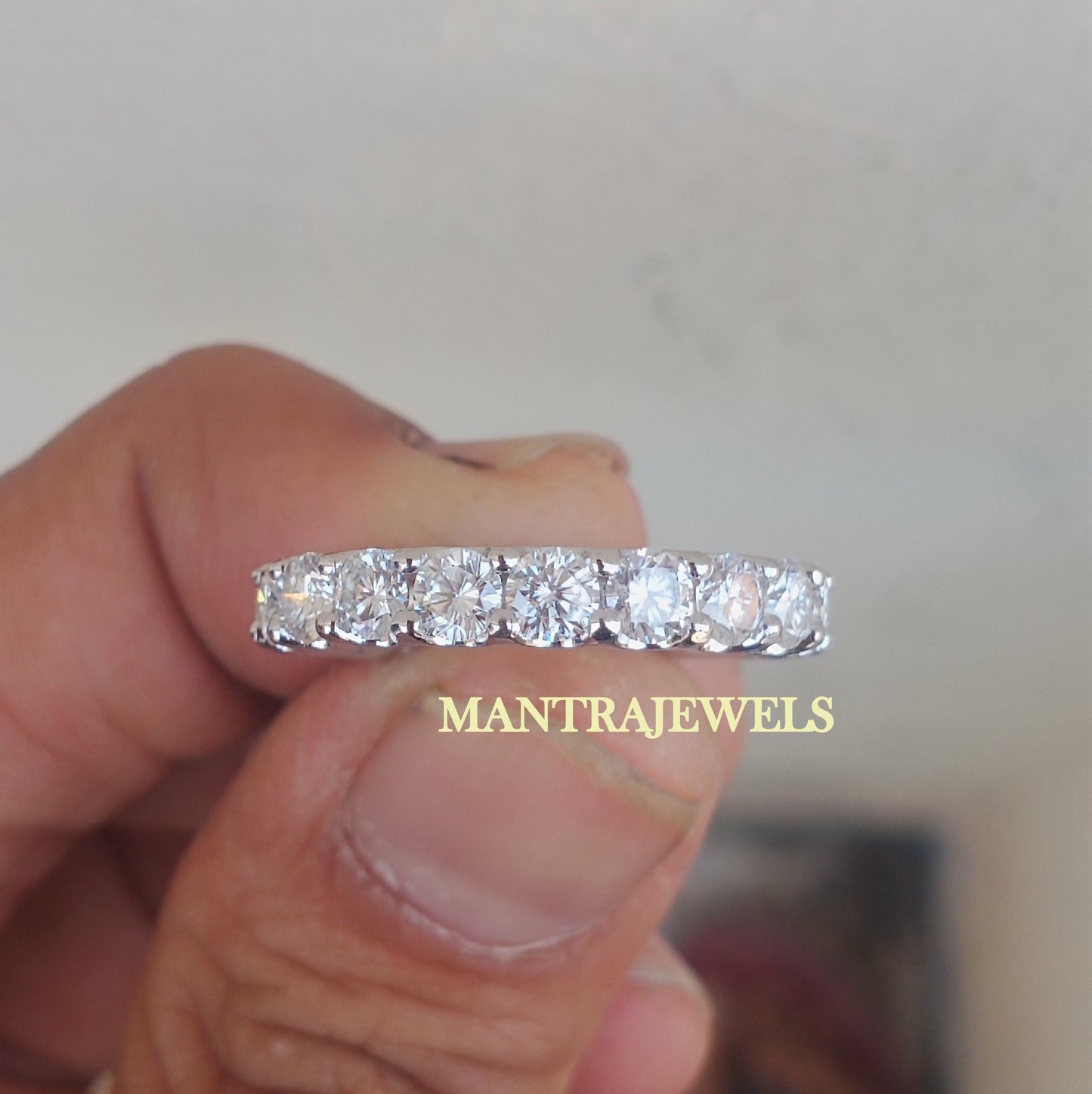 3.50ct Brilliant Round Cut Moissanite Band Ring / Solid 14k White Gold Wedding Band /Full Eternity Band Ring For Bride /Engagement Band Ring