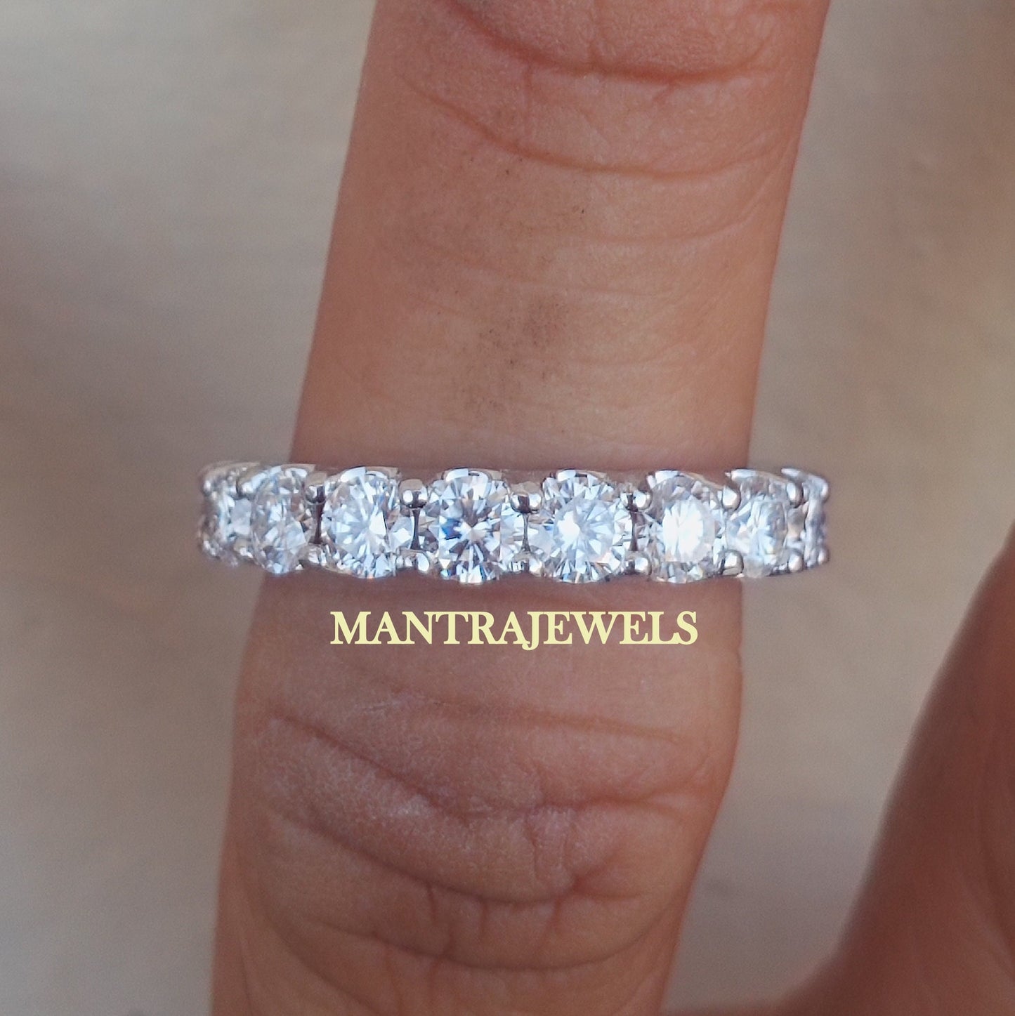 3.50ct Brilliant Round Cut Moissanite Band Ring / Solid 14k White Gold Wedding Band /Full Eternity Band Ring For Bride /Engagement Band Ring