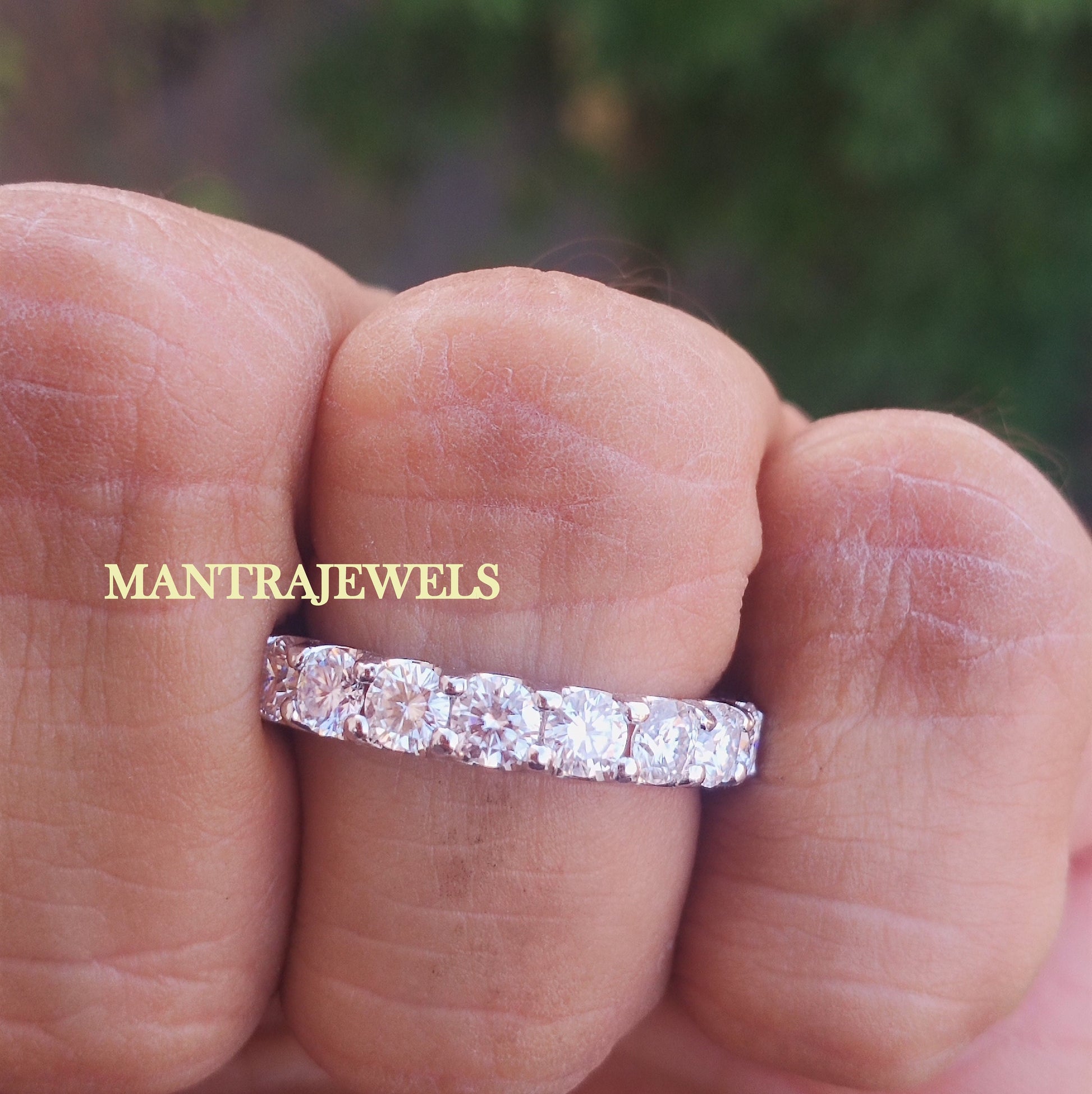 3.50ct Brilliant Round Cut Moissanite Band Ring / Solid 14k White Gold Wedding Band /Full Eternity Band Ring For Bride /Engagement Band Ring