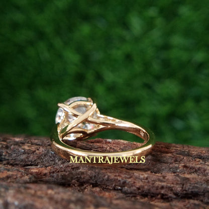 Antique 3.51 CT Portuguese Cut Colorless Moissanite Engagement Ring, Solitaire 4 Prongs Wedding Ring, Solid Yellow Gold Anniversary Ring