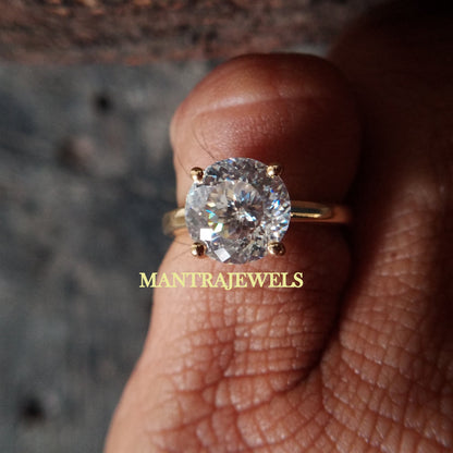 Antique 3.51 CT Portuguese Cut Colorless Moissanite Engagement Ring, Solitaire 4 Prongs Wedding Ring, Solid Yellow Gold Anniversary Ring