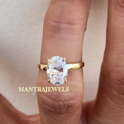 Moissanite Ring / 2.51Ct Elongated Oval Cut Moissanite Engagement Ring / Solid 14k Yellow Gold Ring / Hidden Halo Moissanite Womens Ring