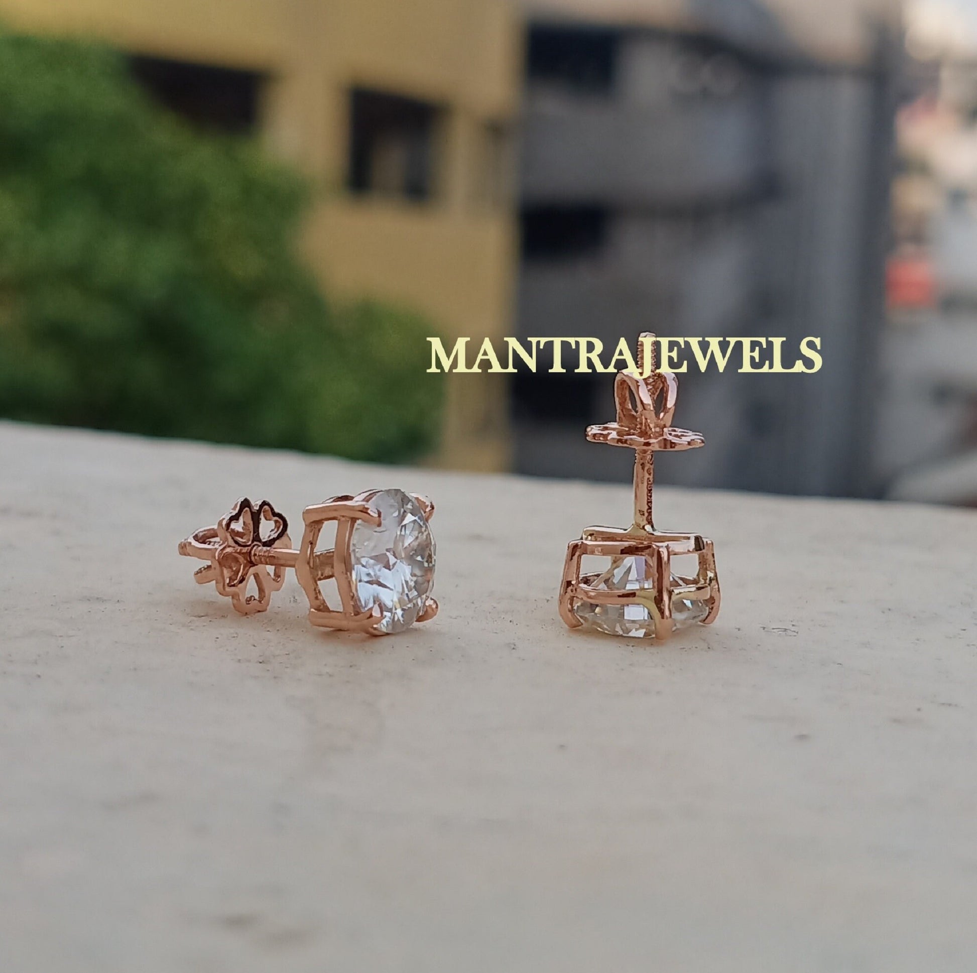 Moissanite Earring / 3.20Ct Round Cut Moissanite Engagement Earring / Stud Moissanite Earrings / Earlobe Screw Back Basket Rose Gold Earring