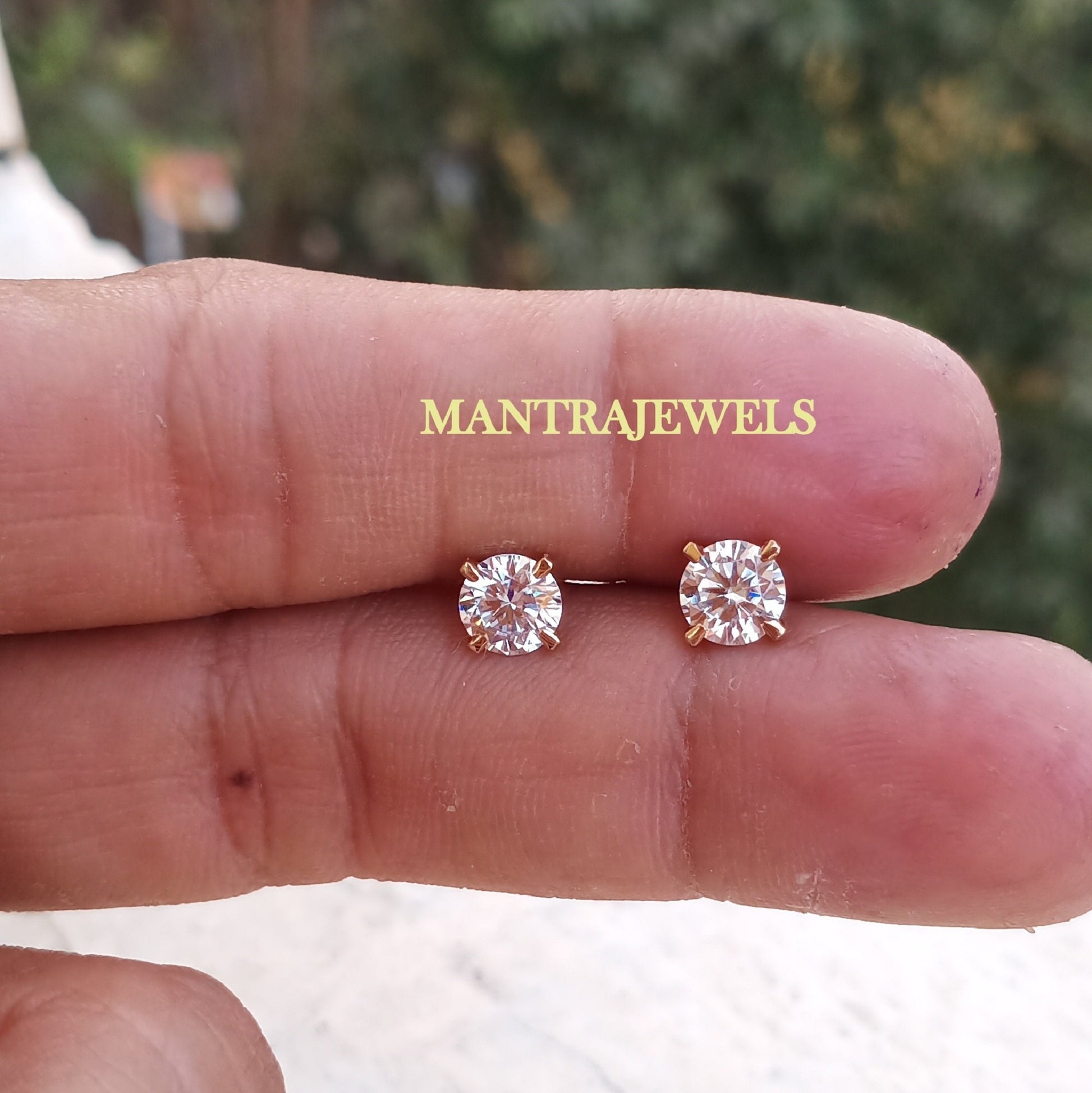 1.51 TCW Round Cut Earrings / Solitaire Moissanite Earrings / 4 Prong 18k Yellow Gold Earrings / Perfect Stud Earrings /Engagement Earrings