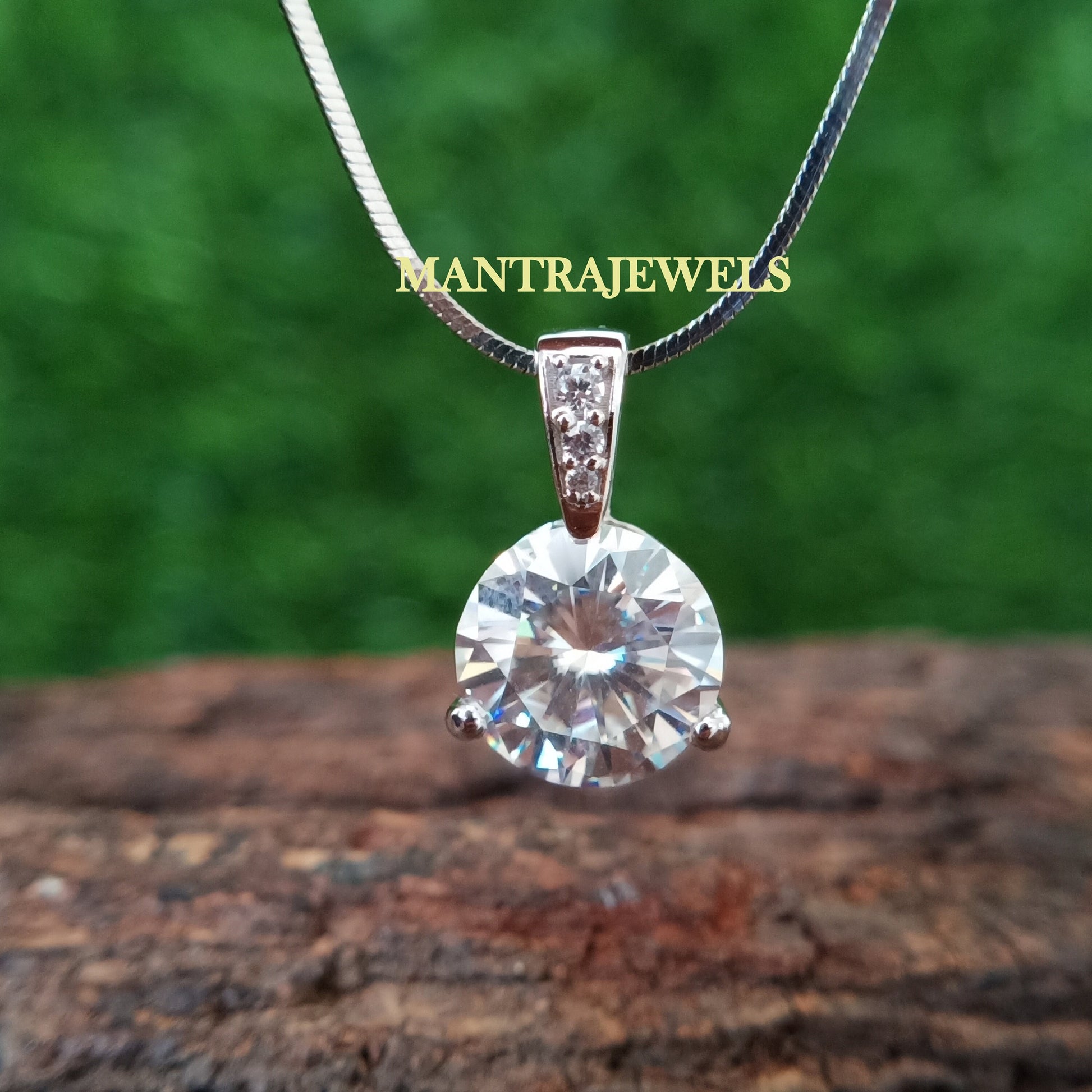 Moissanite Round Pendant Necklace For Ladies, Round Solitaire Pendant 14k Gold Necklace, Gifts For Her, Anniversary Gifts, Silver Pendant