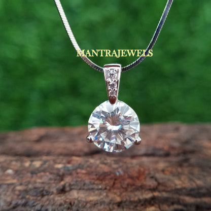 Moissanite Round Pendant Necklace For Ladies, Round Solitaire Pendant 14k Gold Necklace, Gifts For Her, Anniversary Gifts, Silver Pendant